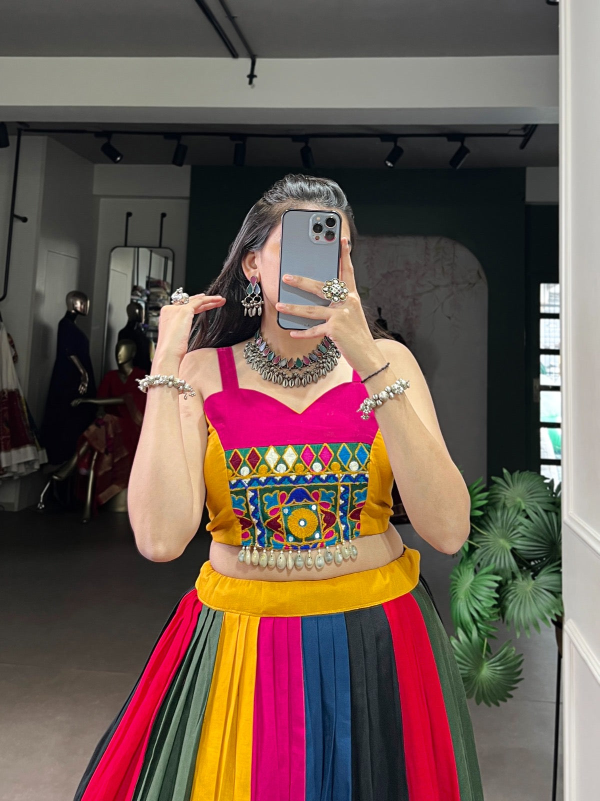 Vibrant Multicolour Mirror Work Lehenga