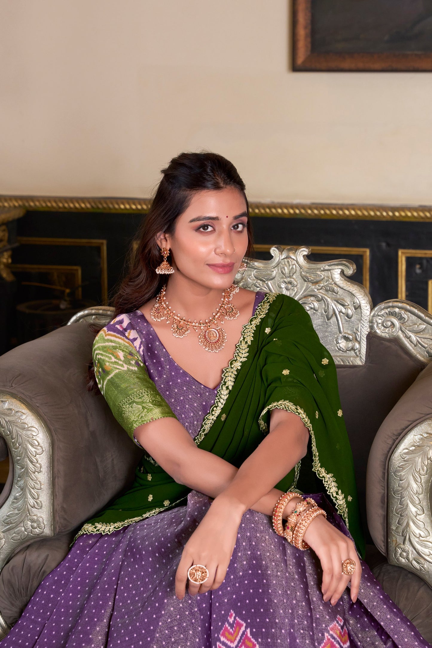 Zari Weaves With Printed South Lehenga