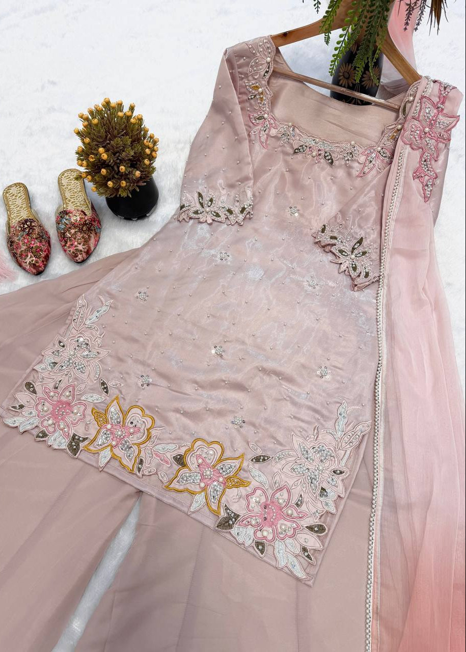 Pearl Petal Embroidered Sharara Ensemble