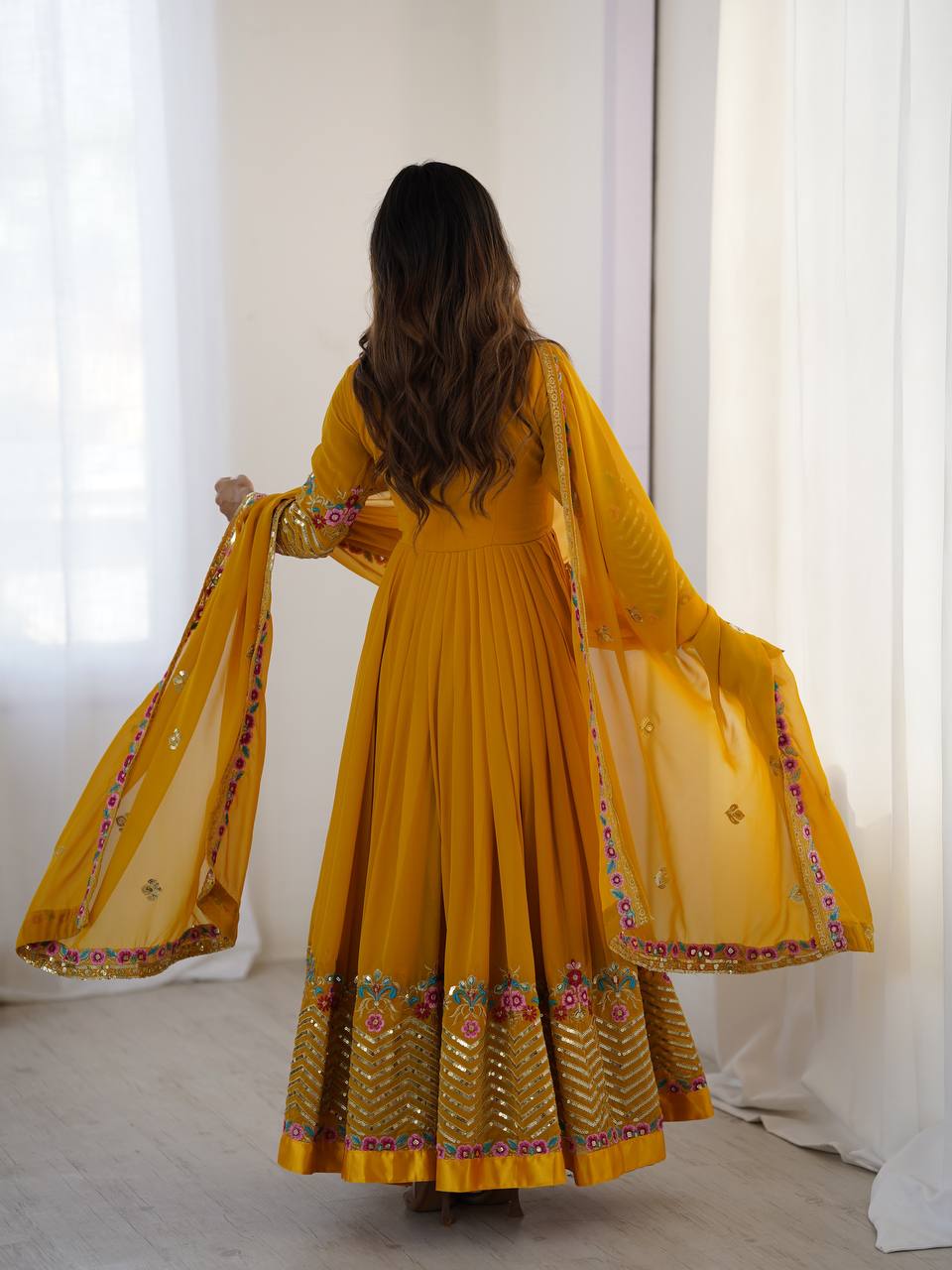 Multi-Thread Embroidered Georgette Gown Set