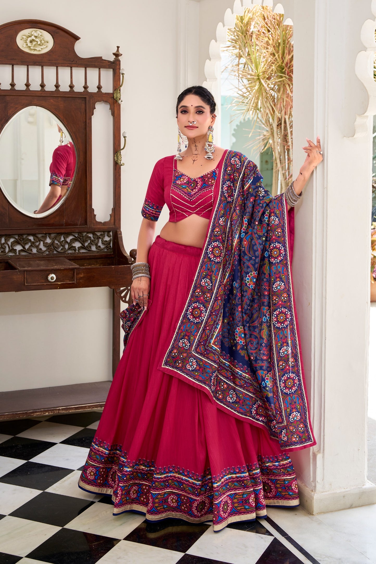 Gamthi Tussar Silk Navratri Lehenga Choli