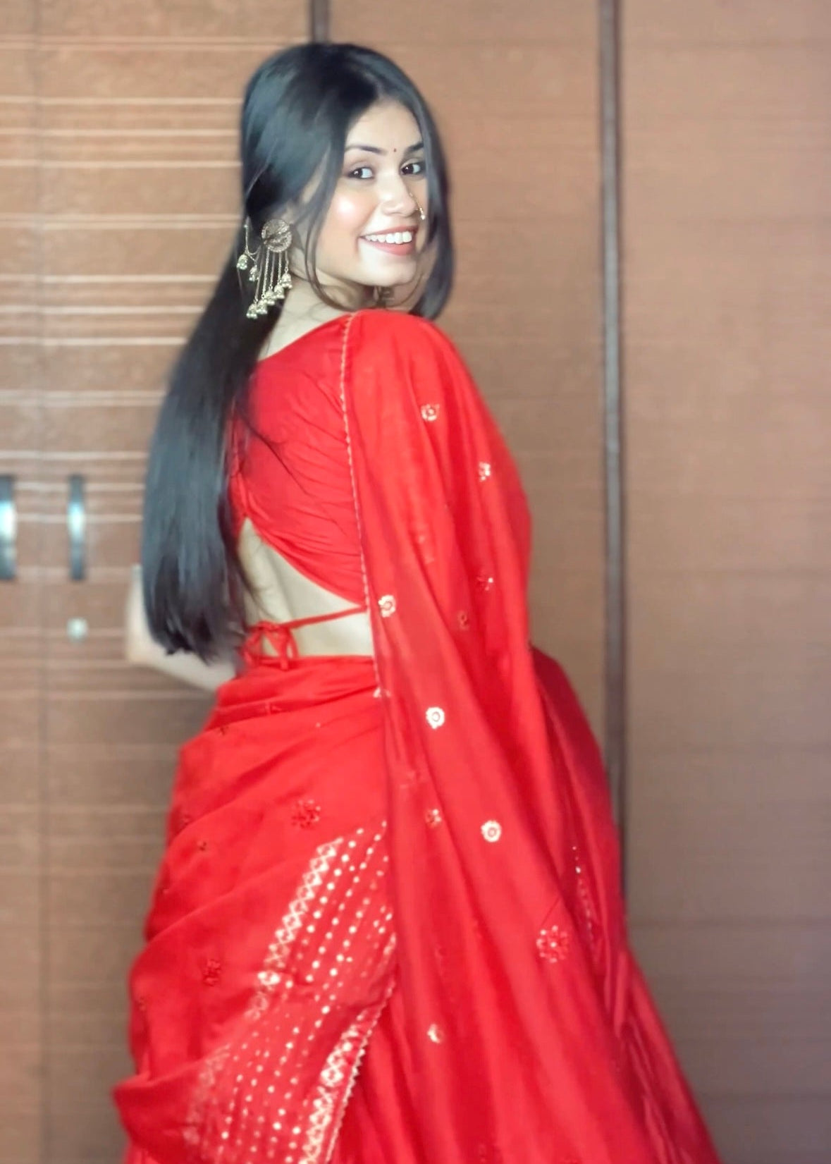 Chanderi Sequins Embellished Lehenga Set