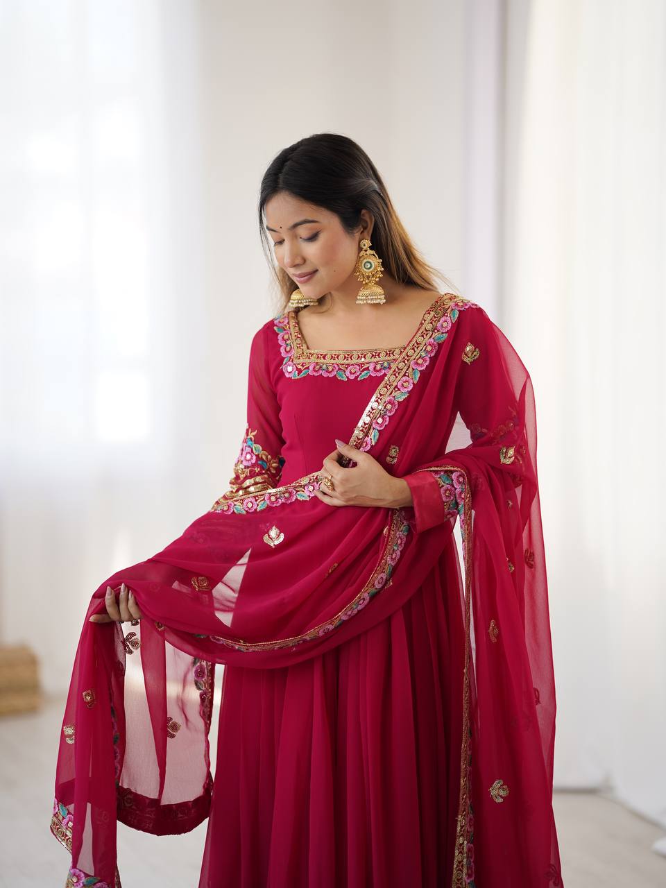 Multi-Thread Embroidered Georgette Gown Set