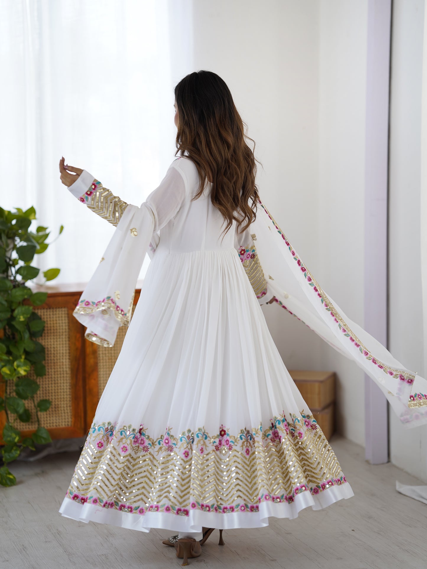 Multi-Thread Embroidered Georgette Gown Set