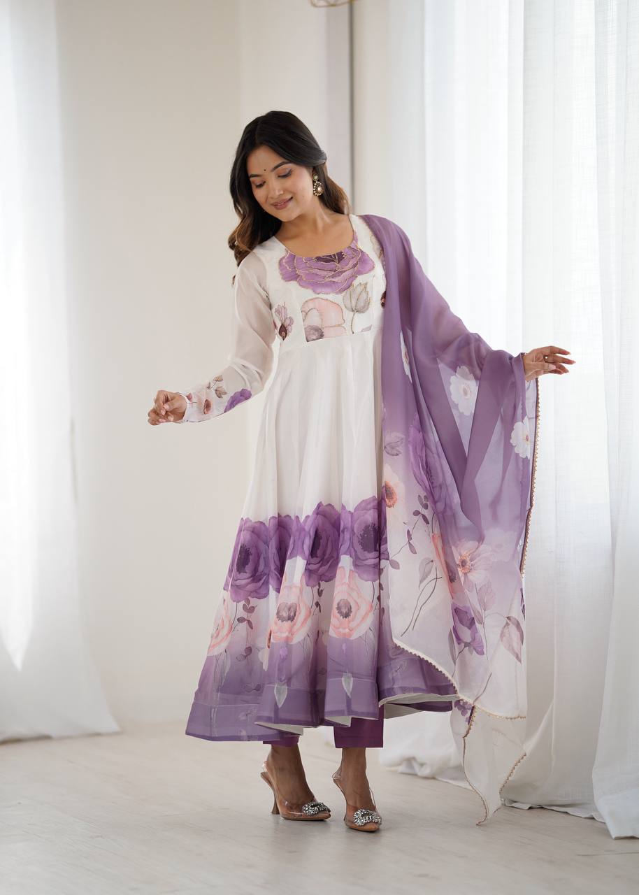 Petal Touch Printed Organza Anarkali