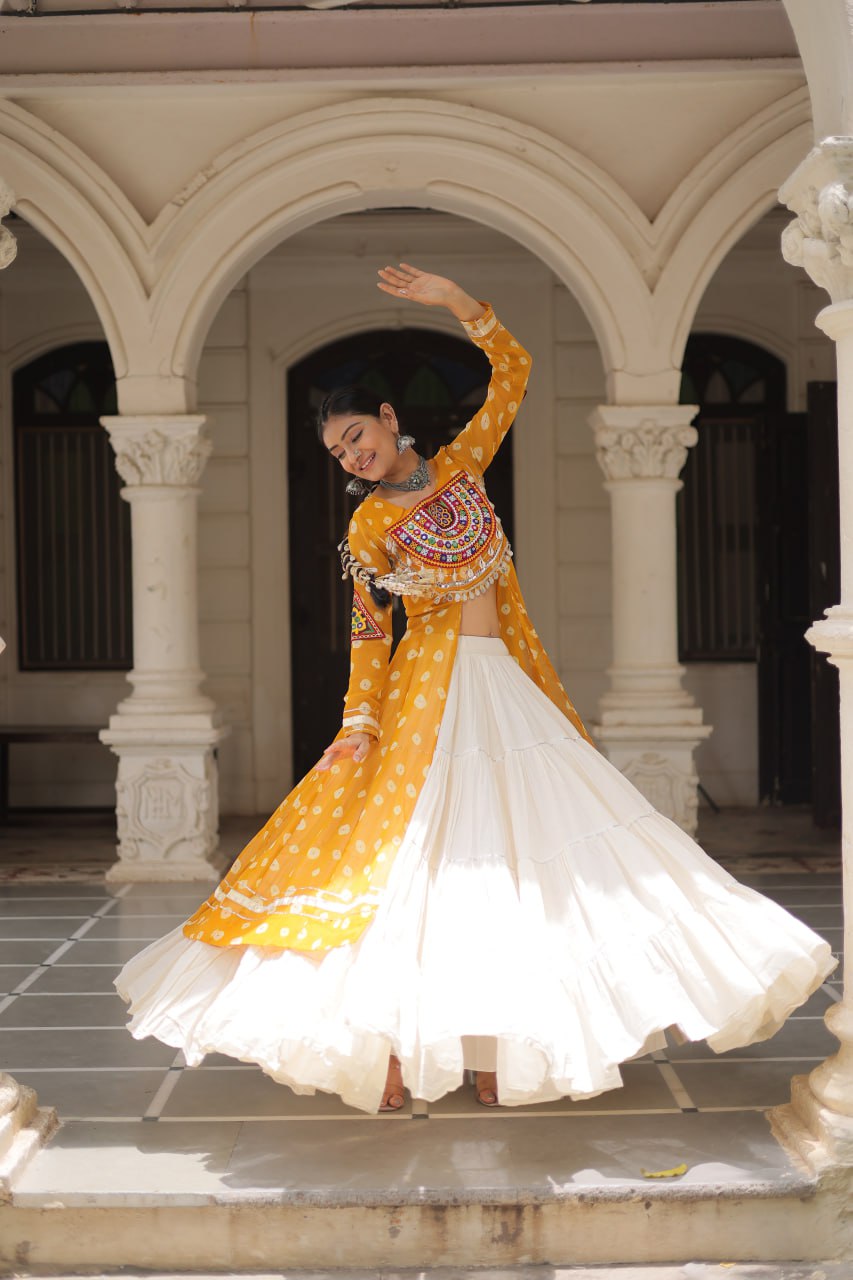 Festive Kutchi Work Bandhani Lehenga Kurti