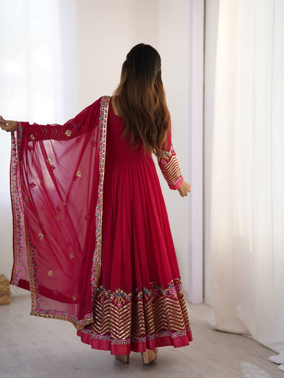 Multi-Thread Embroidered Georgette Gown Set