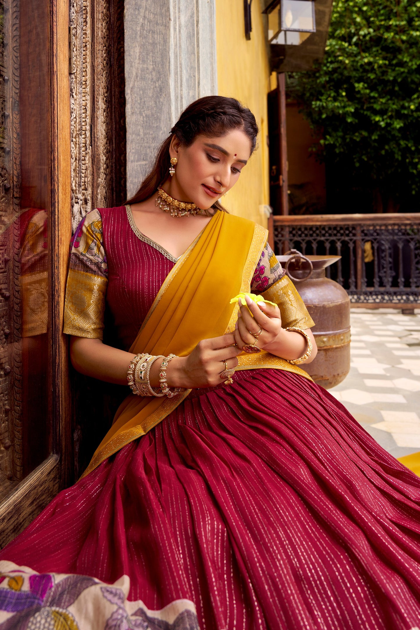 Kalamkari Zari Weaving Lehenga