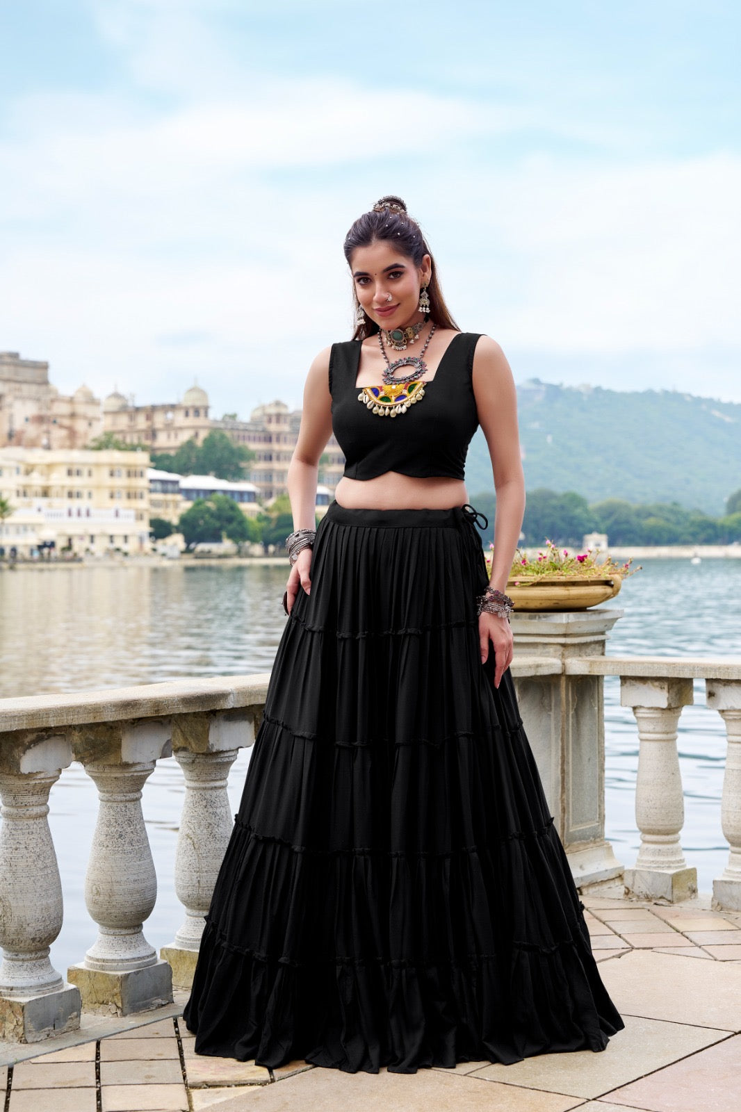 Traditional Mirror Work Rayon Lehenga Koti