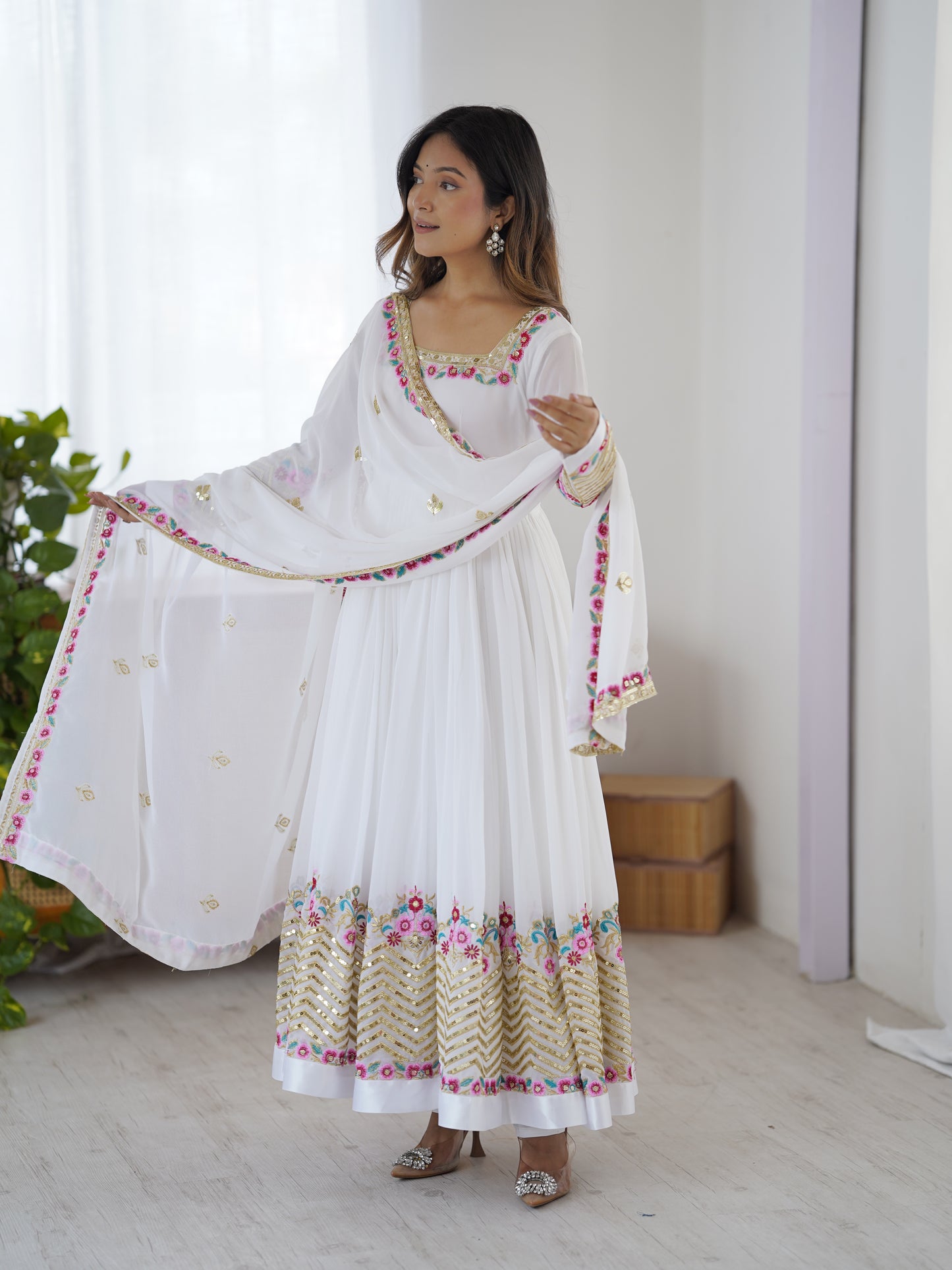 Multi-Thread Embroidered Georgette Gown Set