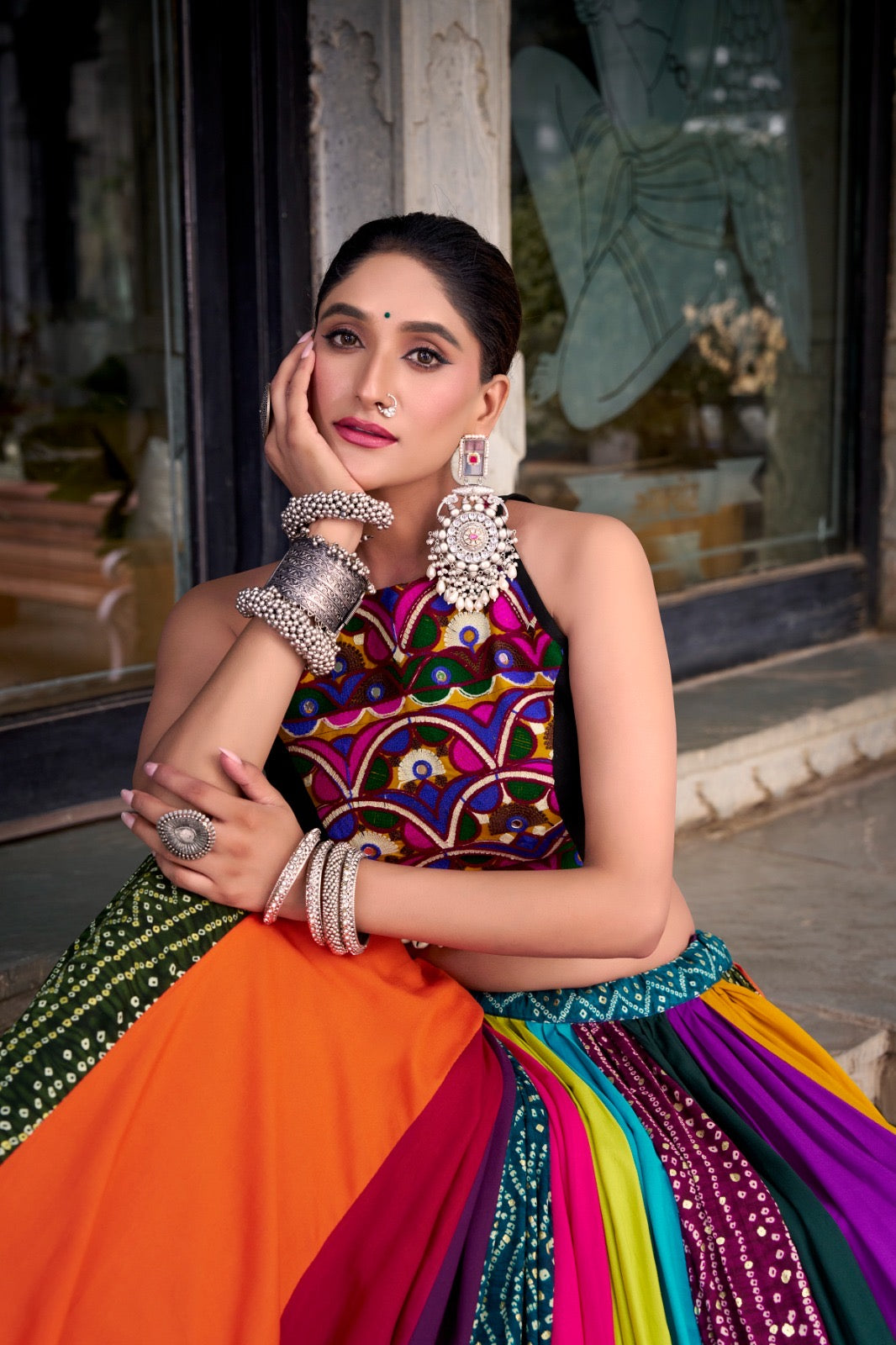 Colorful Gamthi Work Rayon Lehenga