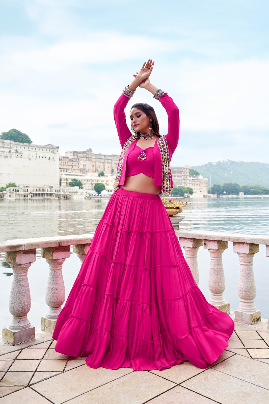 Traditional Mirror Work Rayon Lehenga Koti