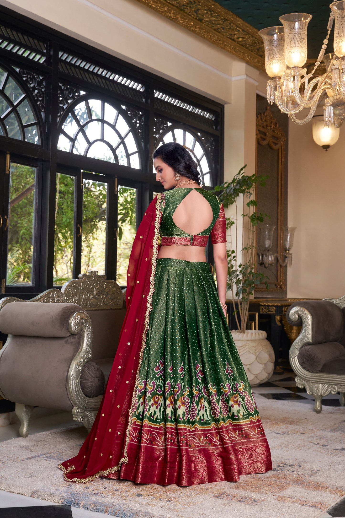 Zari Weaves With Printed South Lehenga