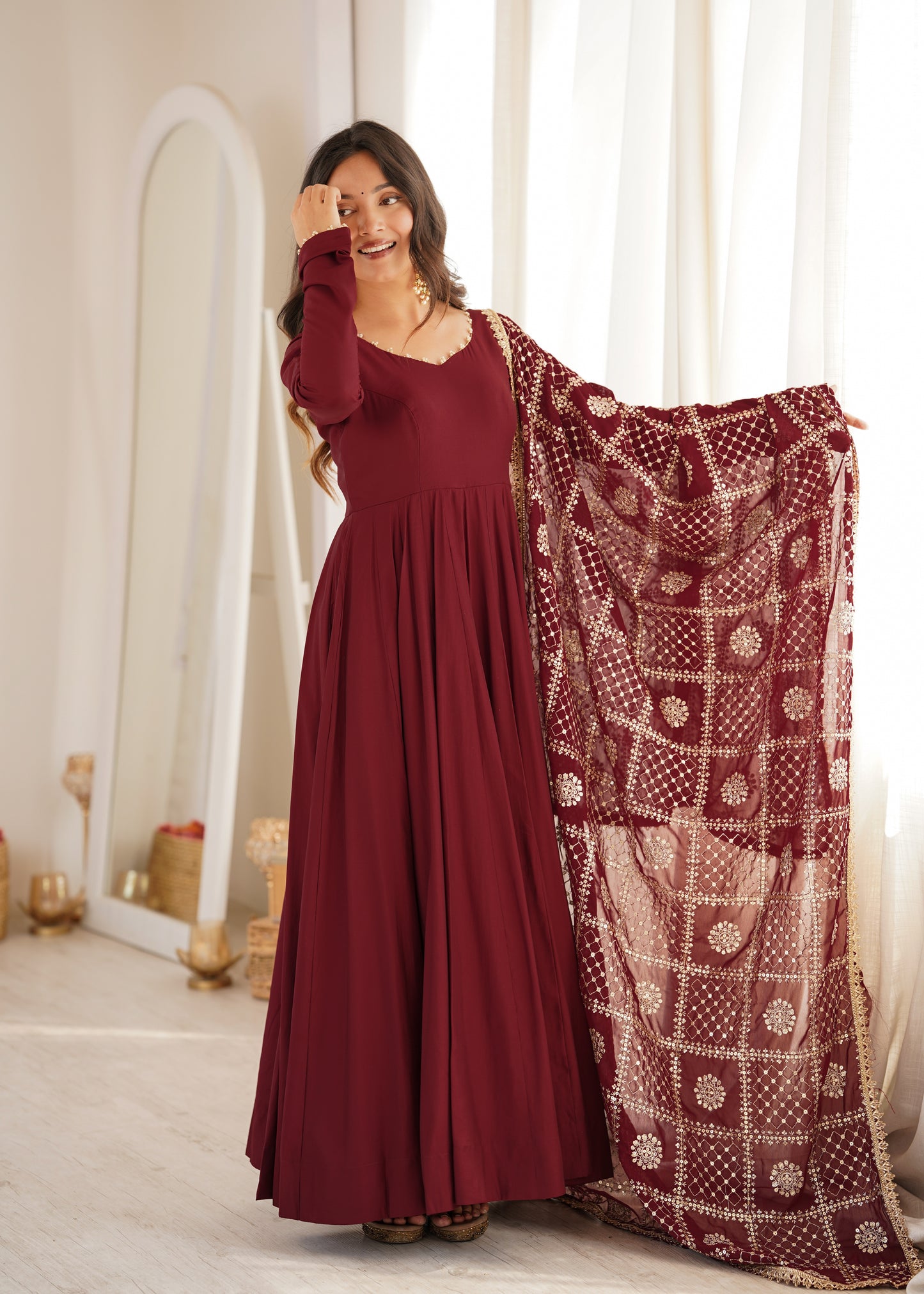 Crimson Grace Embroidered Anarkali Set