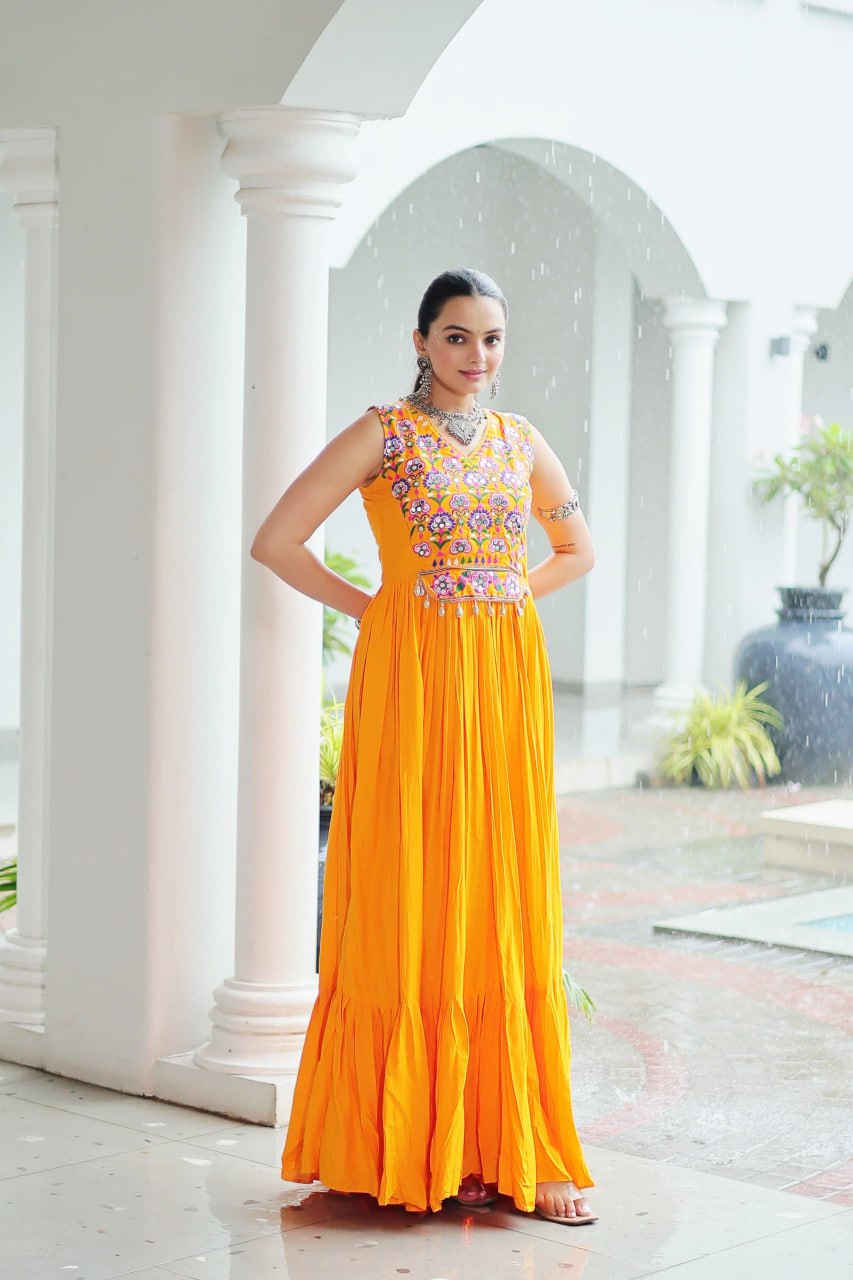 Mirror Work Embroidered Kutchi Gown
