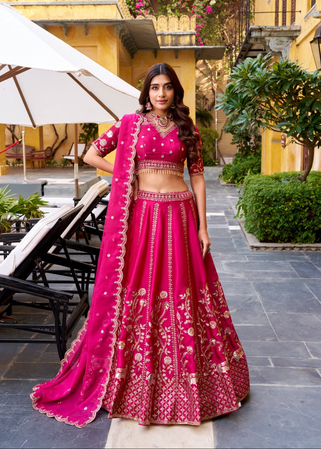Golden Embroidered Rani Pink Lehenga