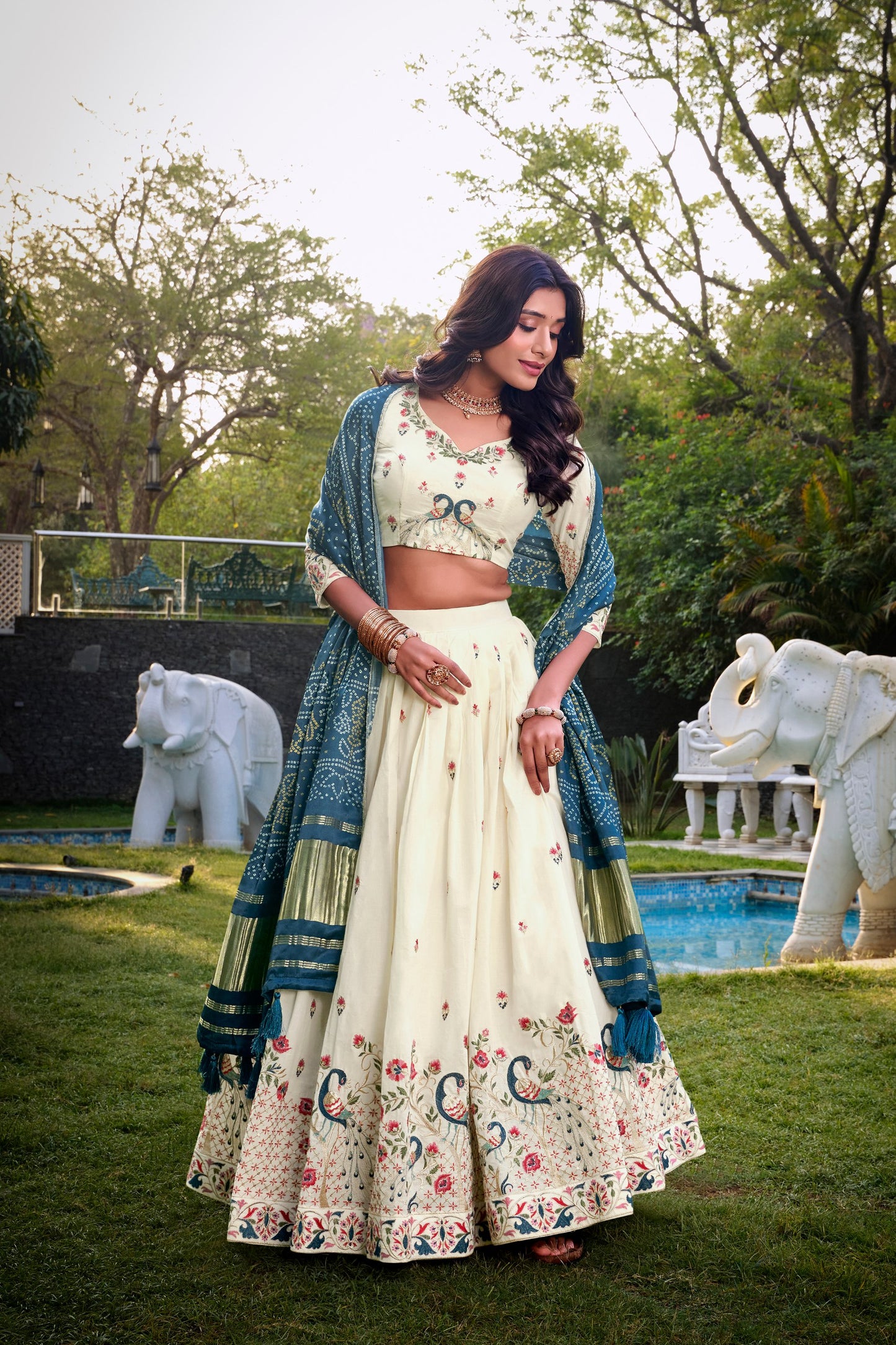 Designer White Embroidered Lehenga With Dupatta