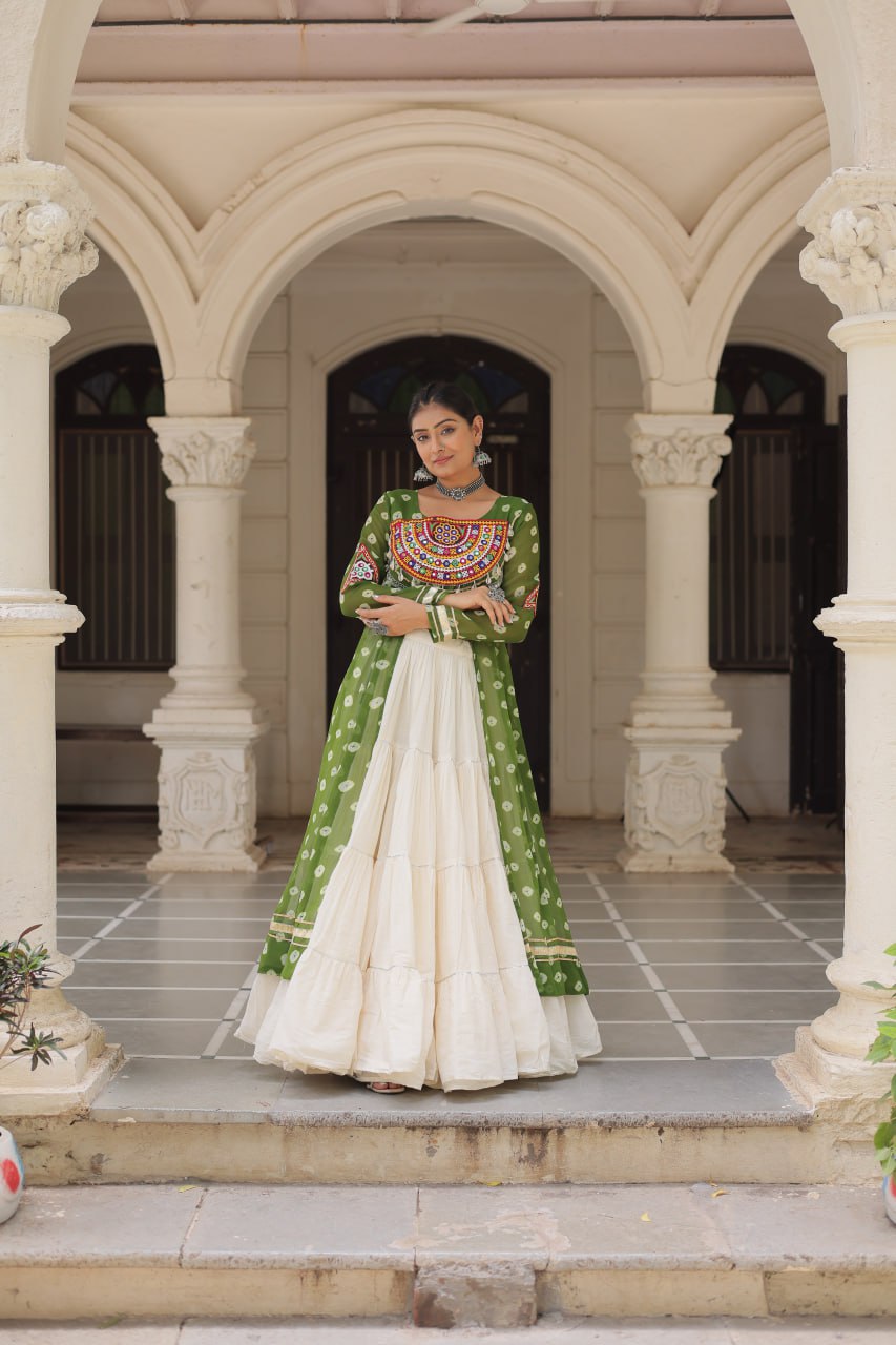 Festive Kutchi Work Bandhani Lehenga Kurti