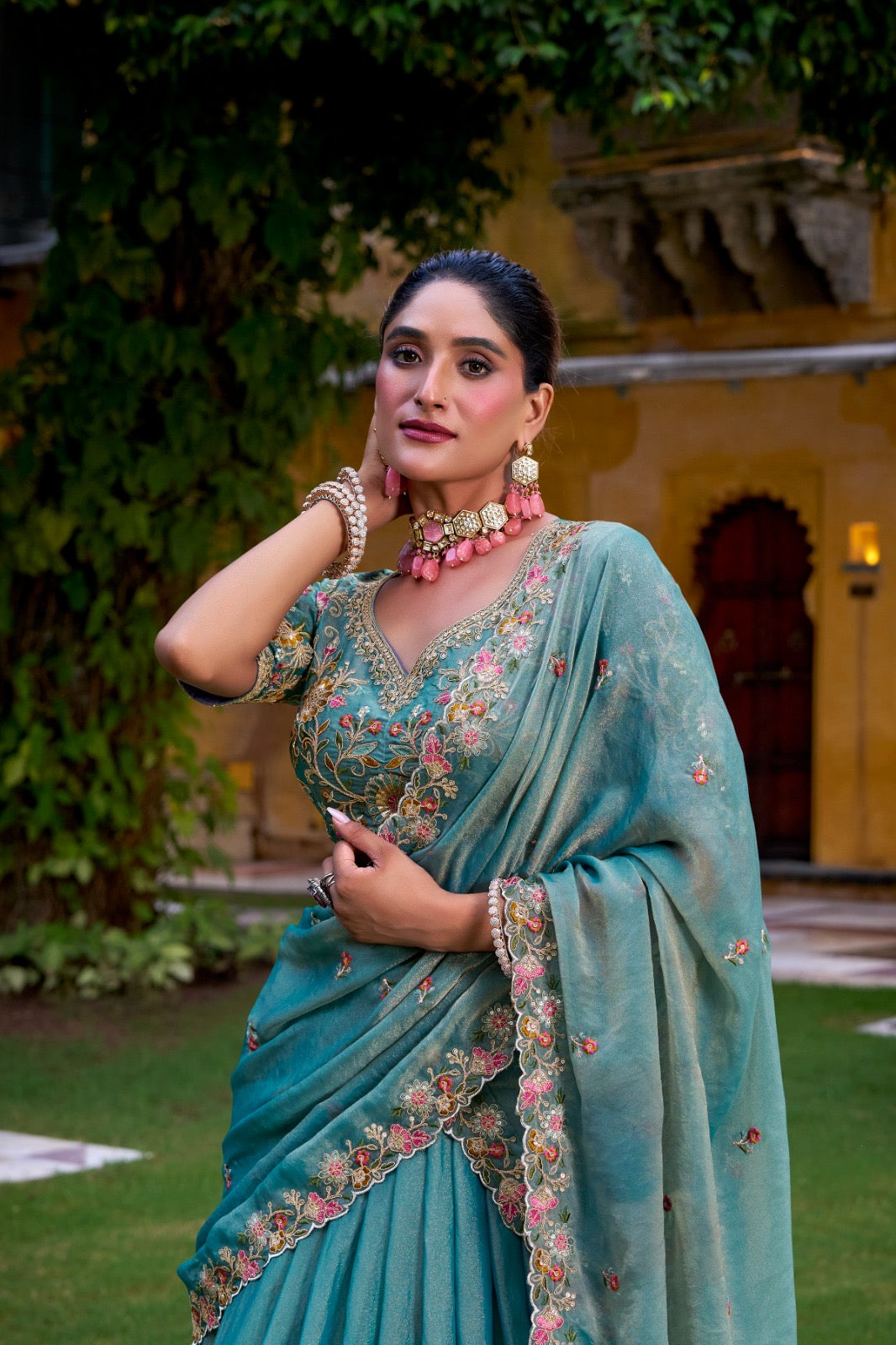 Zari Shine Floral Work Lehenga