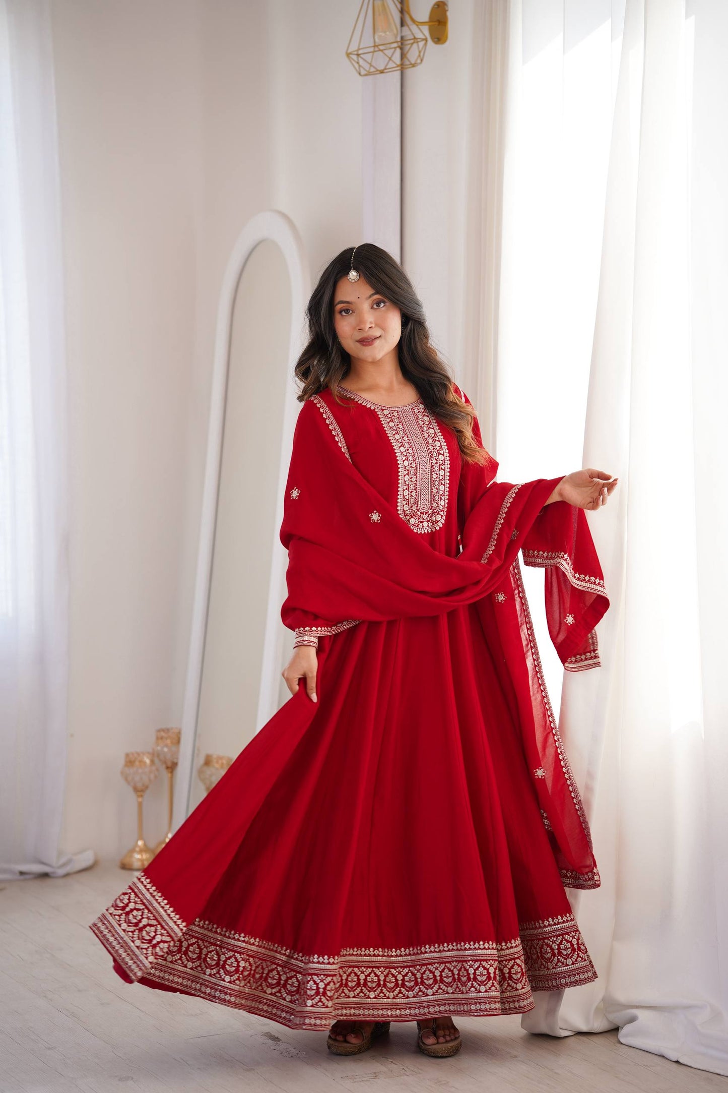 Elegant Flare Embroidered Gown Set