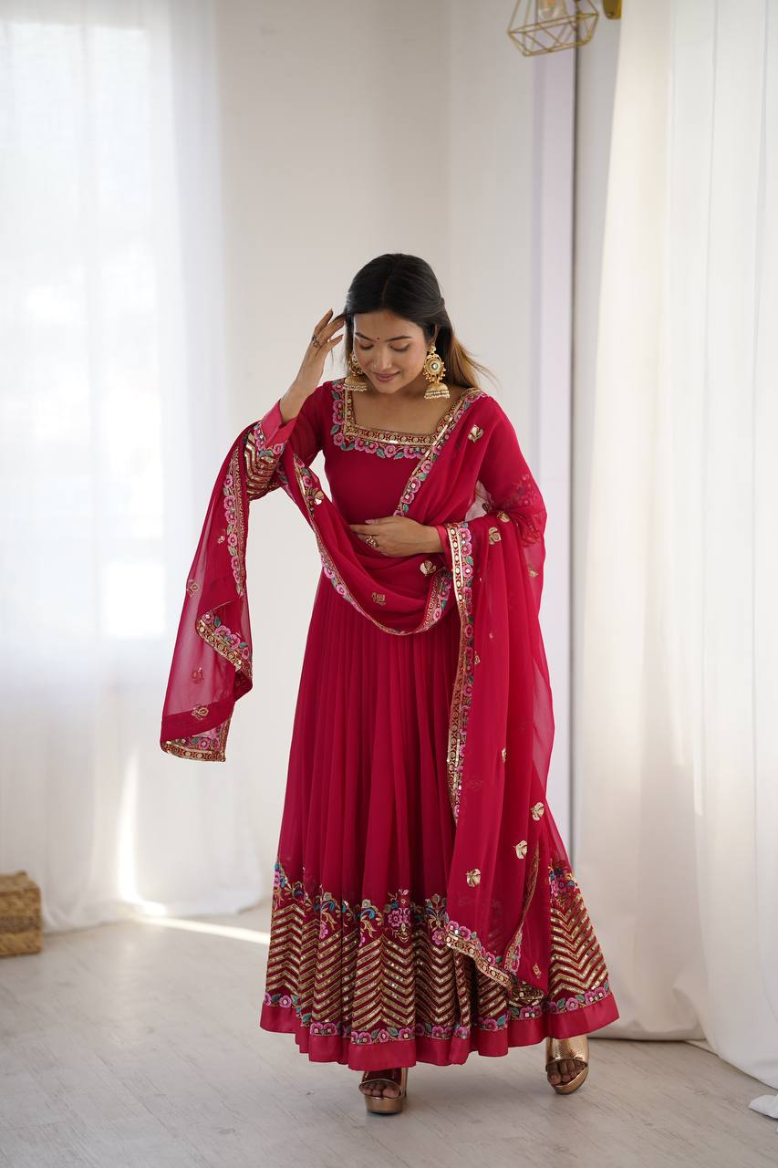 Multi-Thread Embroidered Georgette Gown Set