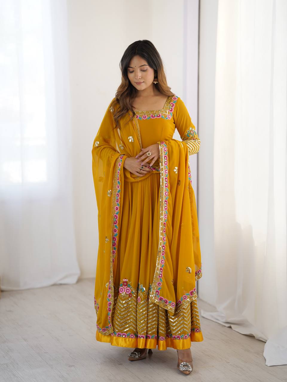 Multi-Thread Embroidered Georgette Gown Set