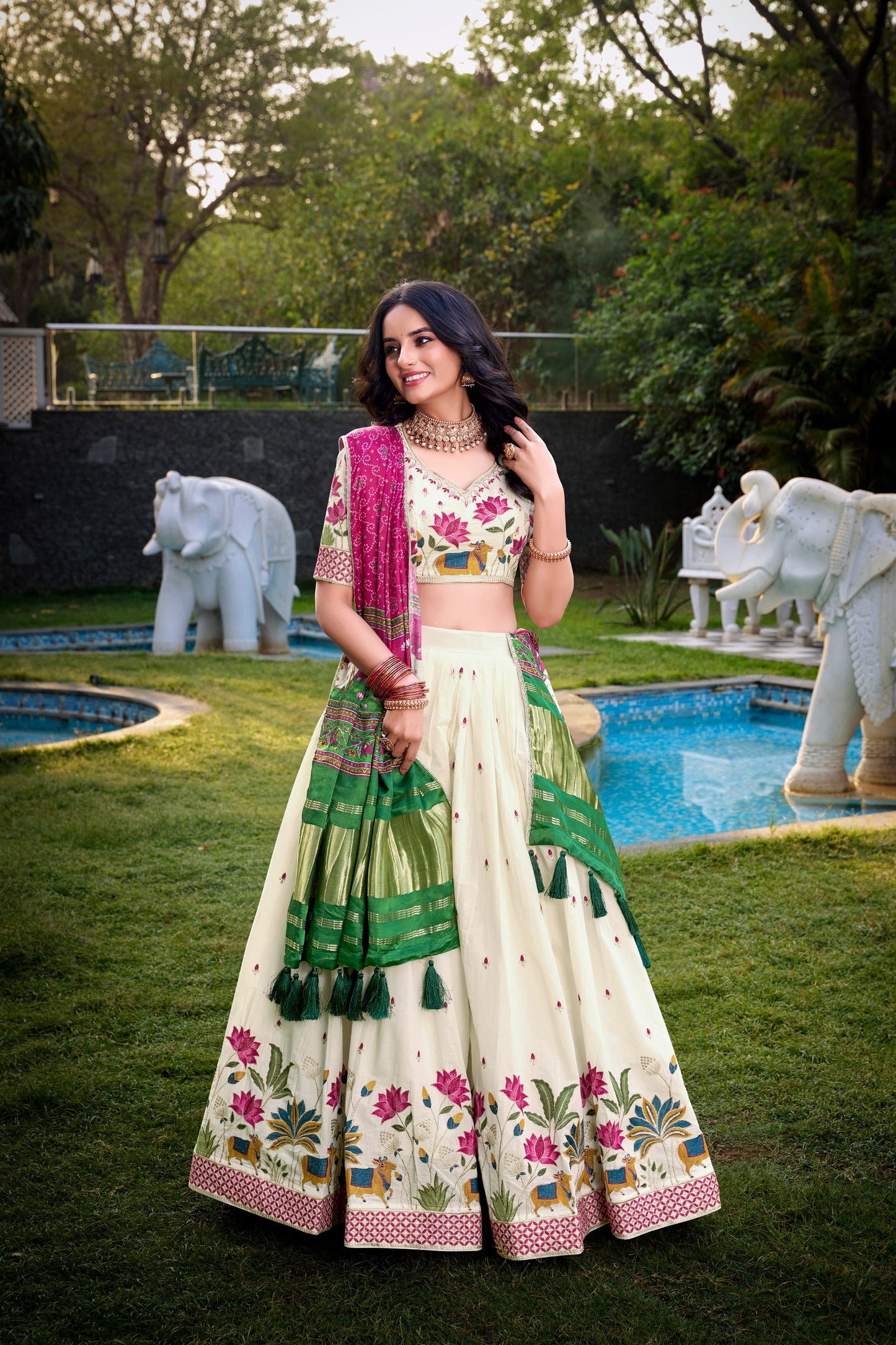 Classic White Lehenga With Festive Dupatta