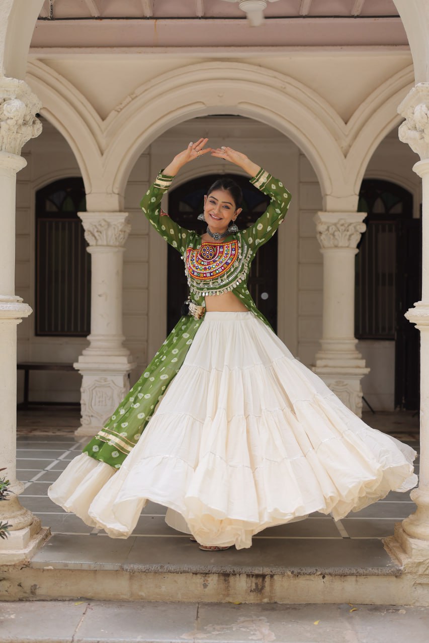 Festive Kutchi Work Bandhani Lehenga Kurti