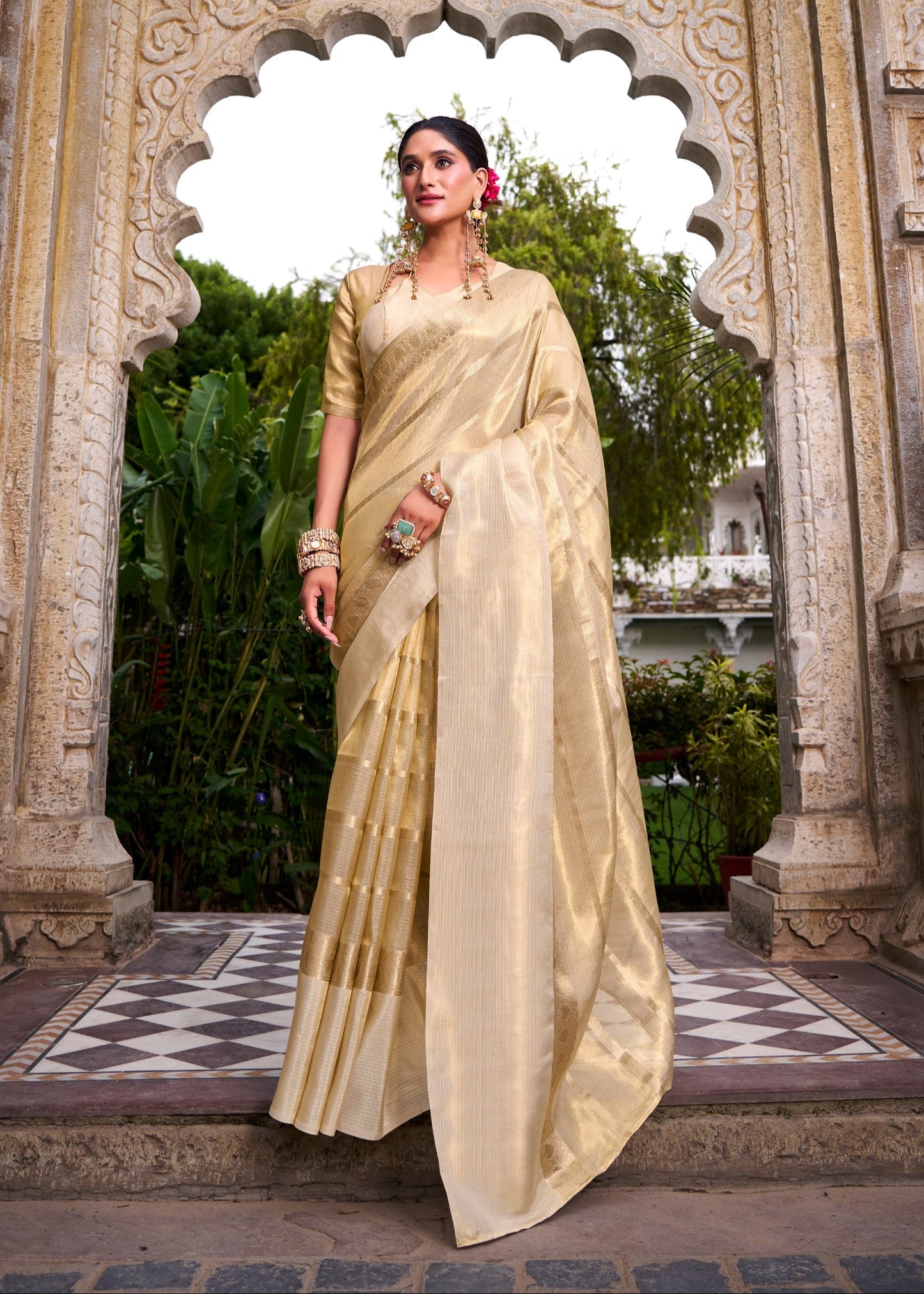 Soft Golden Tissue Saree Set