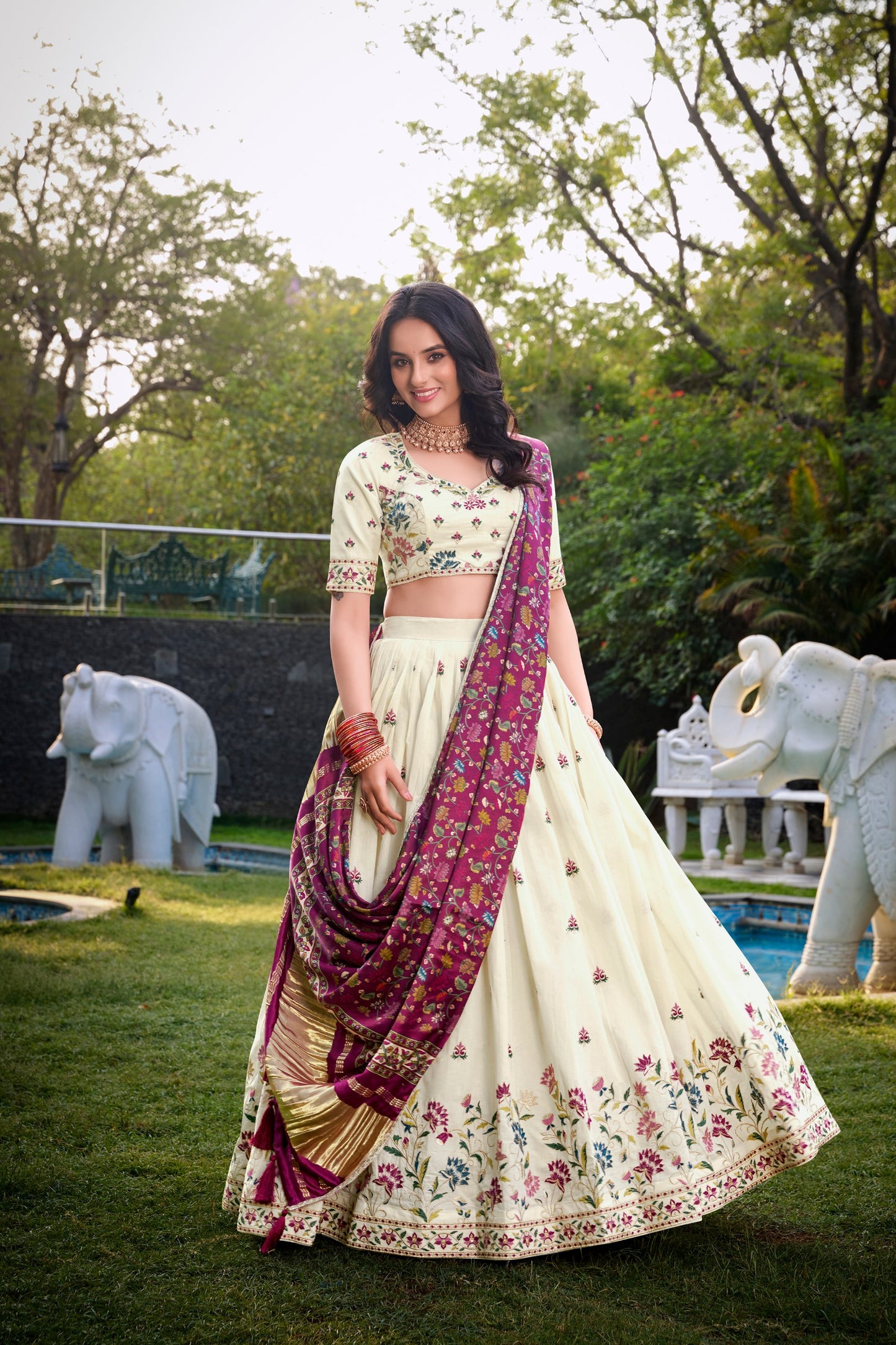 Classic White Lehenga With Festive Dupatta