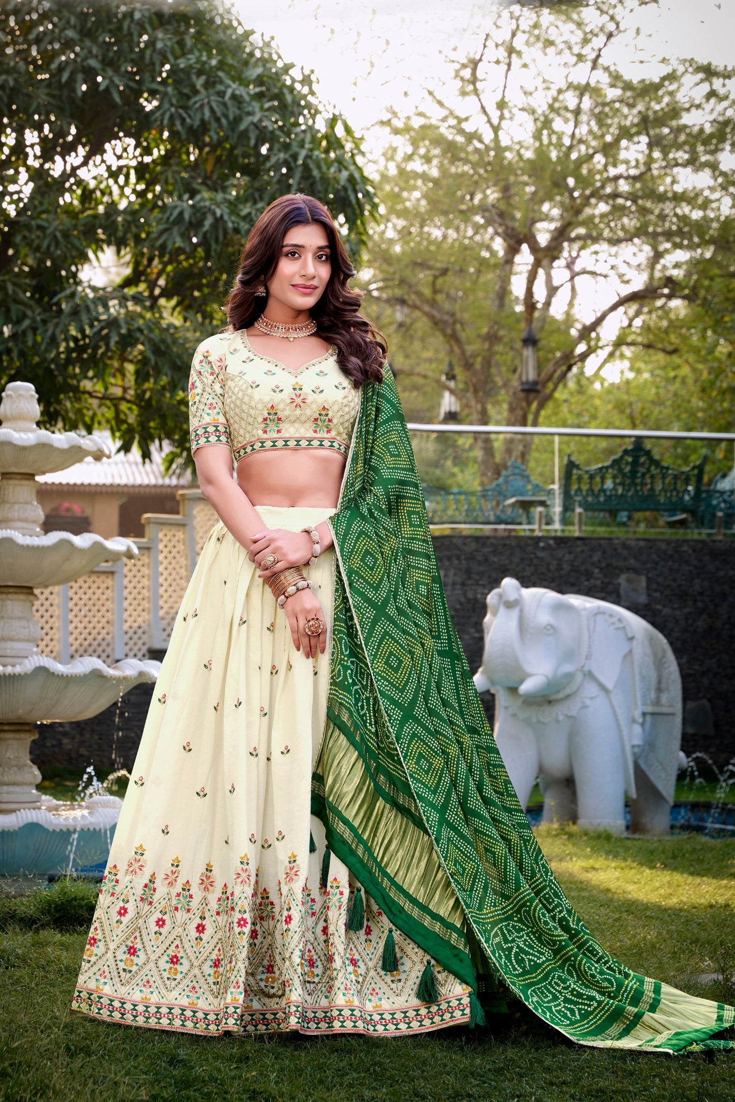 Designer White Embroidered Lehenga With Dupatta