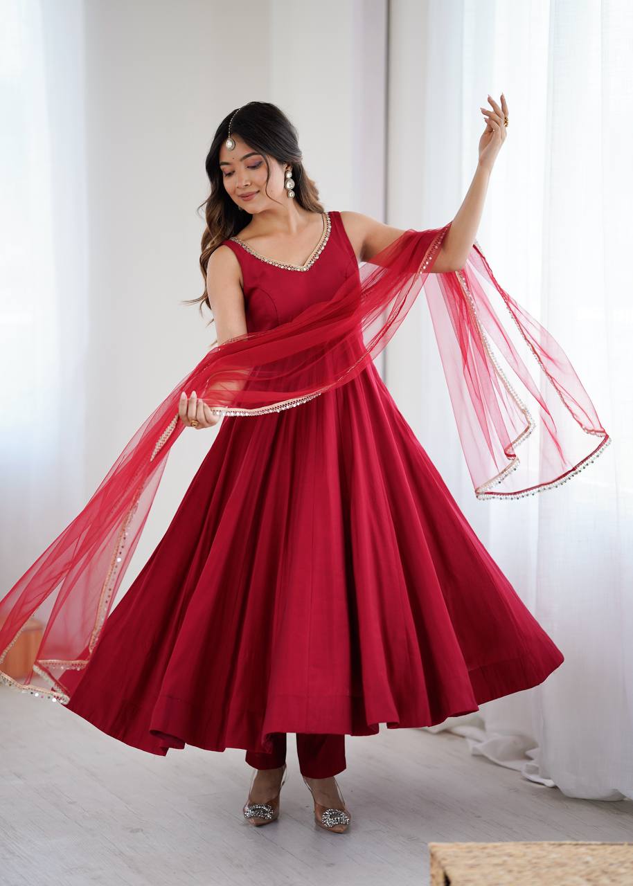Hot Radiant Romansilk Anarkali