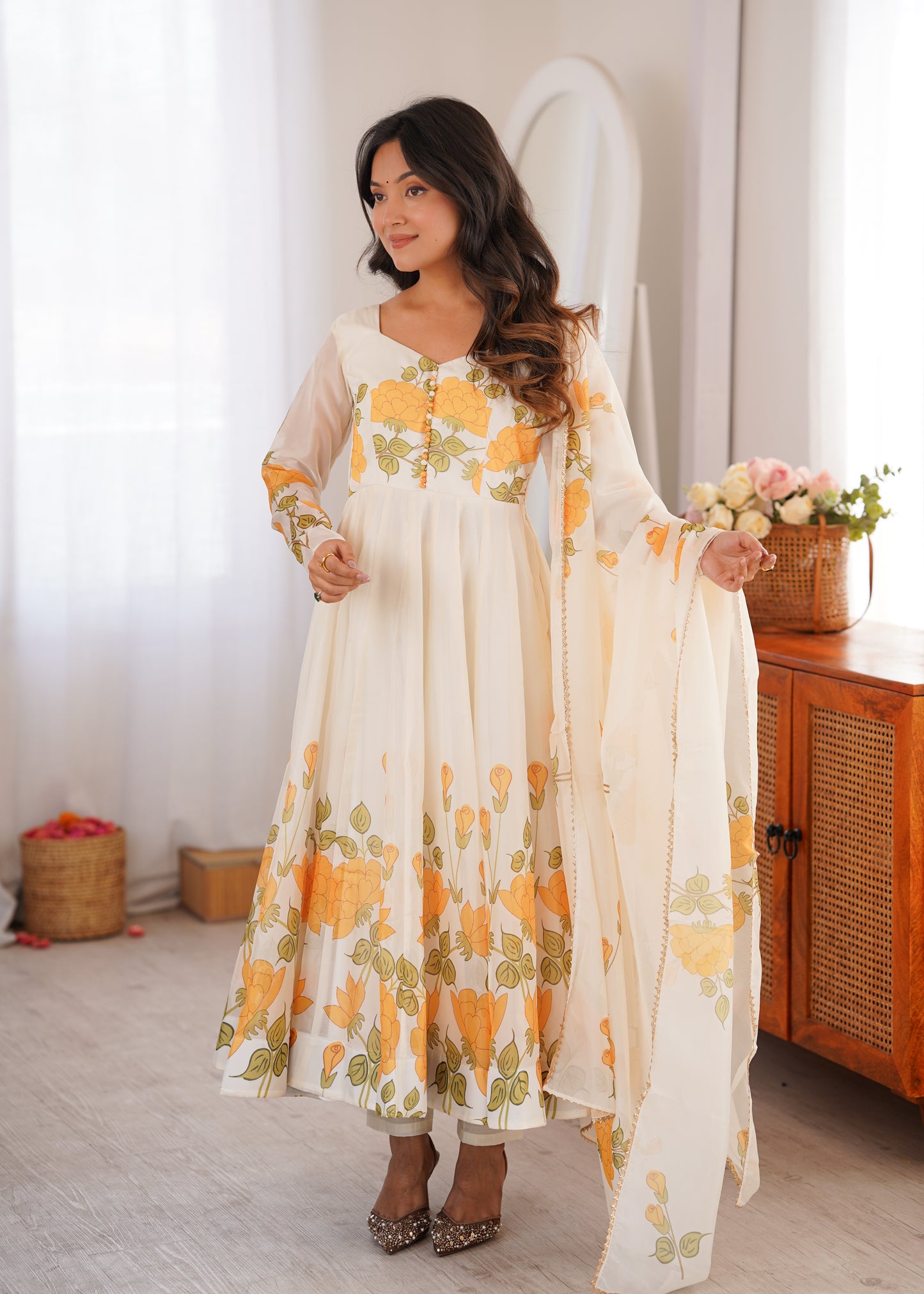Sunshine Floral Organza Anarkali Set