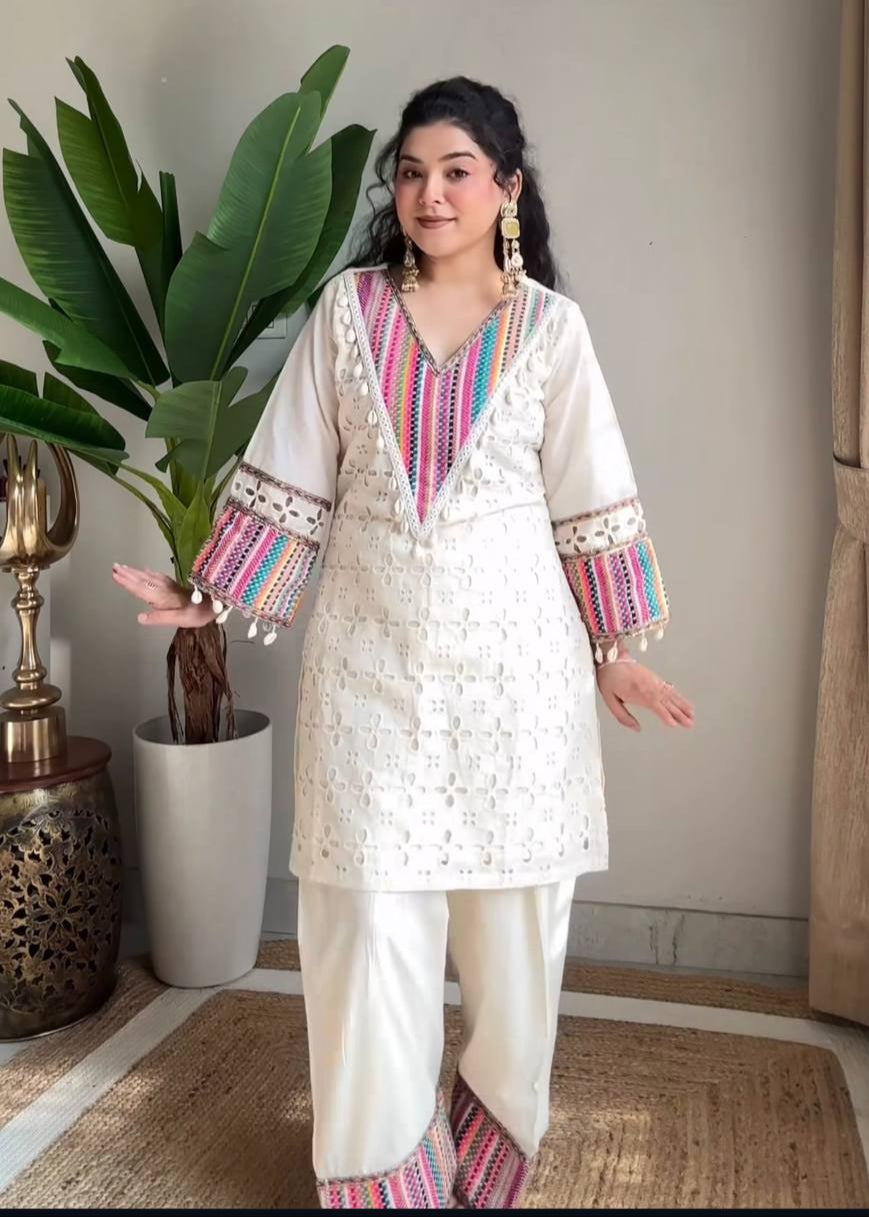 White Hue Multithread Co-ord Set