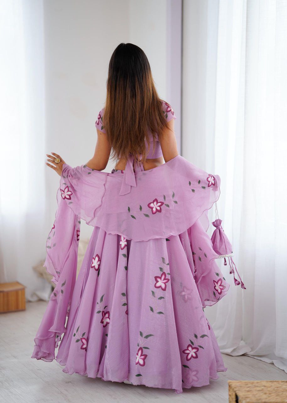 Hand Painted Pearl Touch Lehenga Set