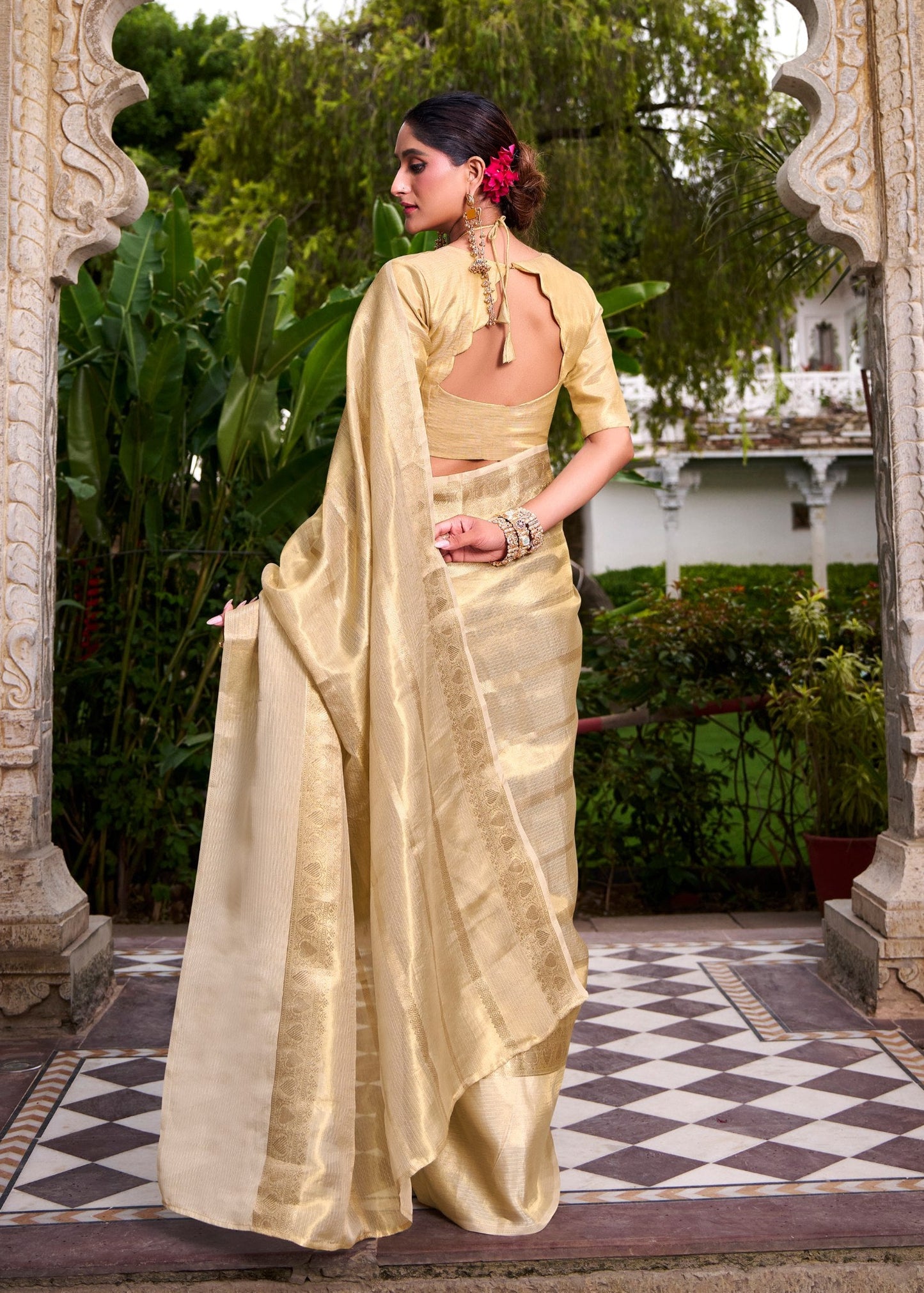 Soft Golden Tissue Saree Set
