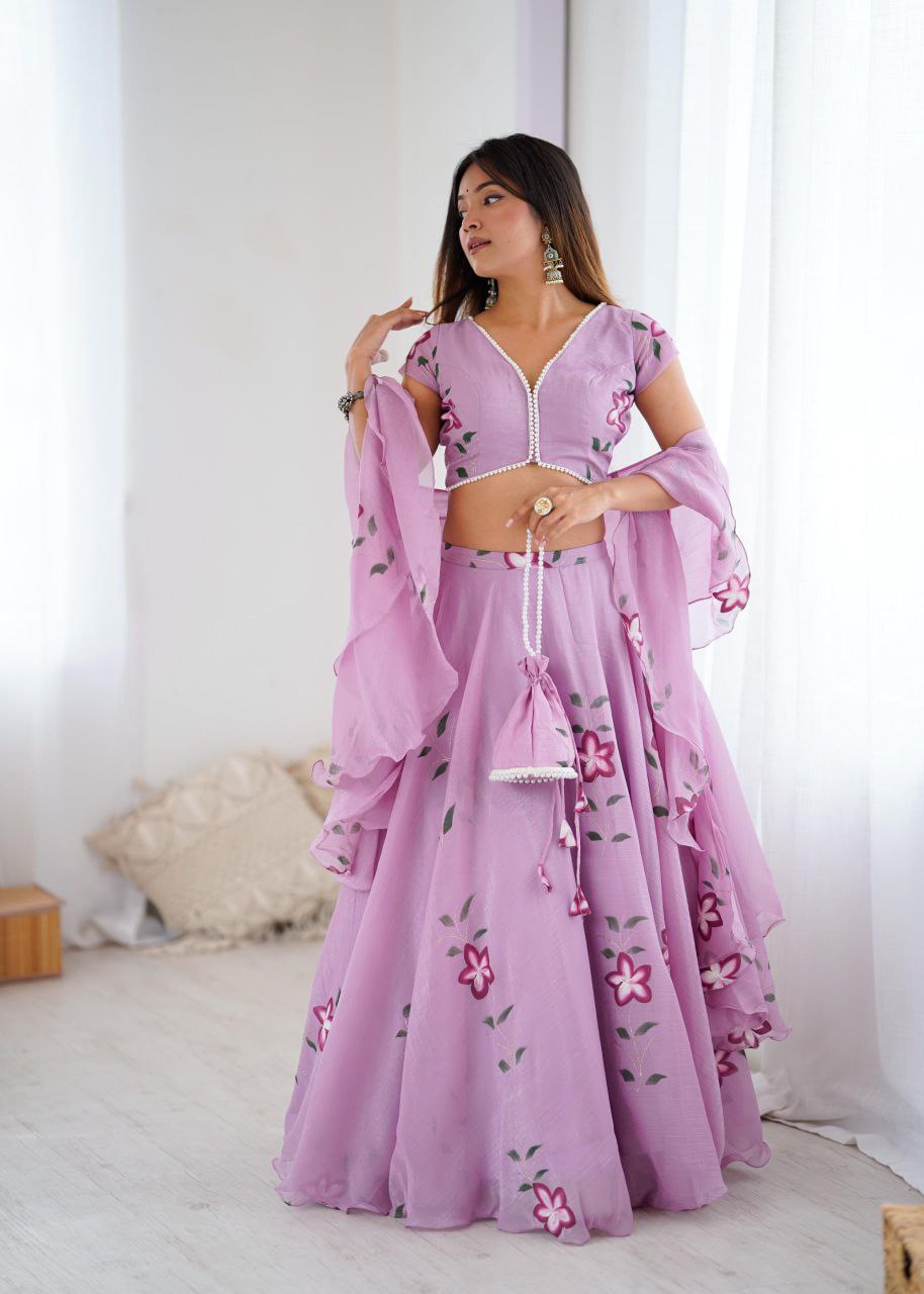 Hand Painted Pearl Touch Lehenga Set