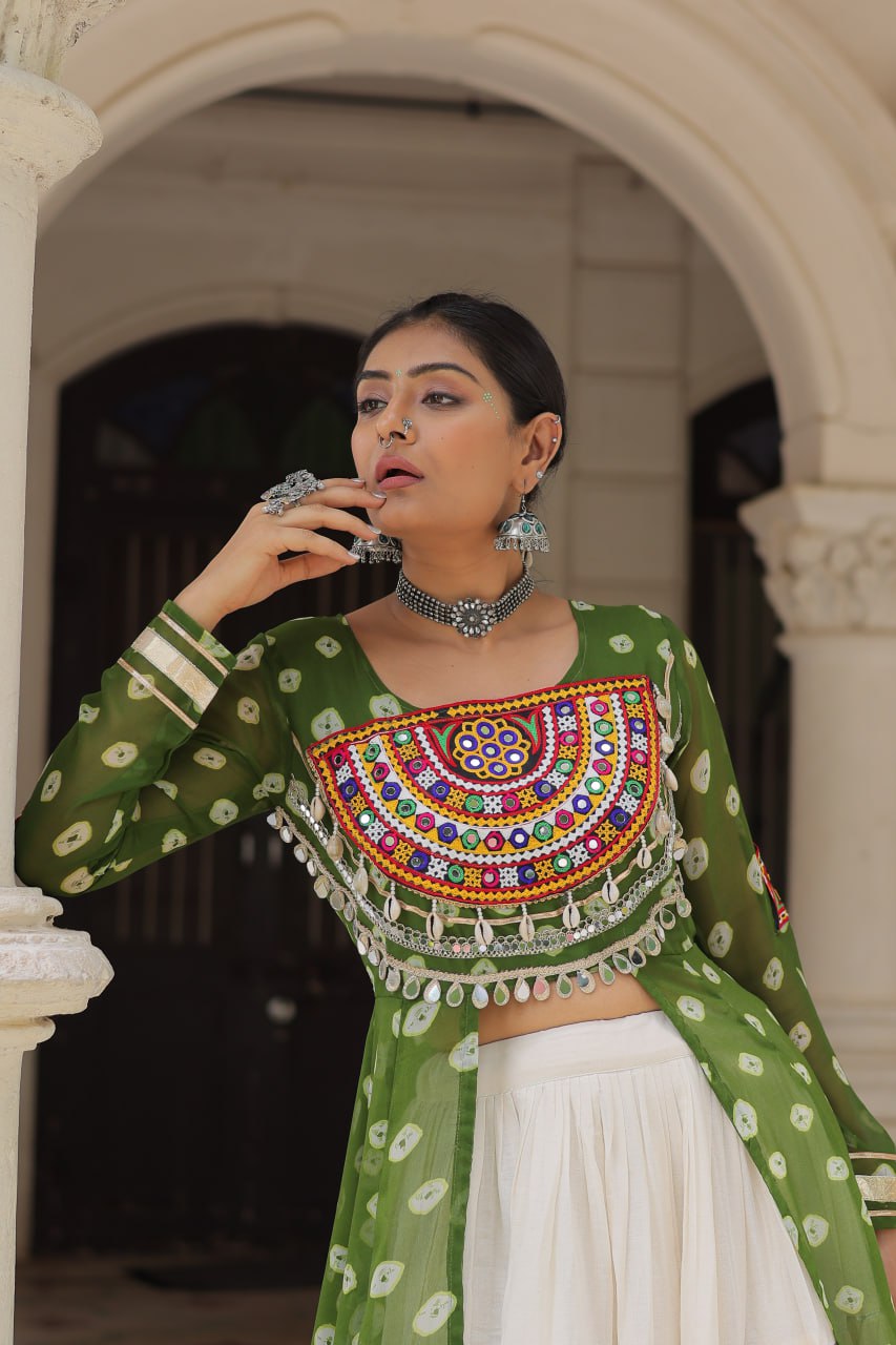 Festive Kutchi Work Bandhani Lehenga Kurti