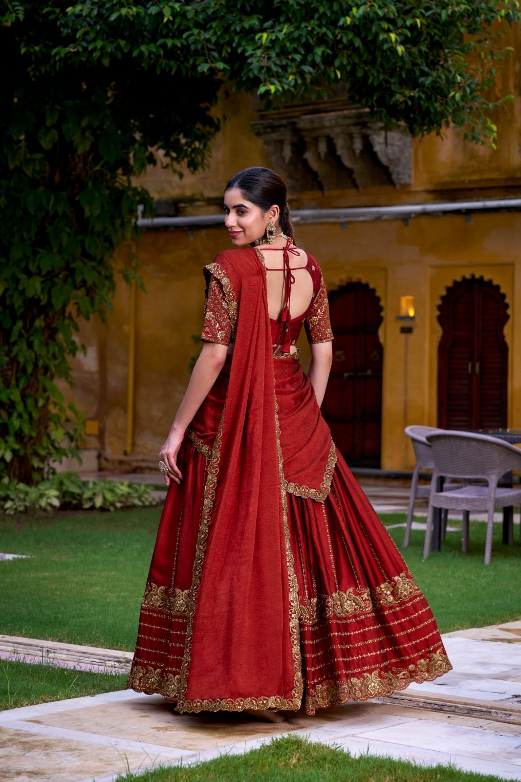 Golden Threaded Rust Red Lehenga