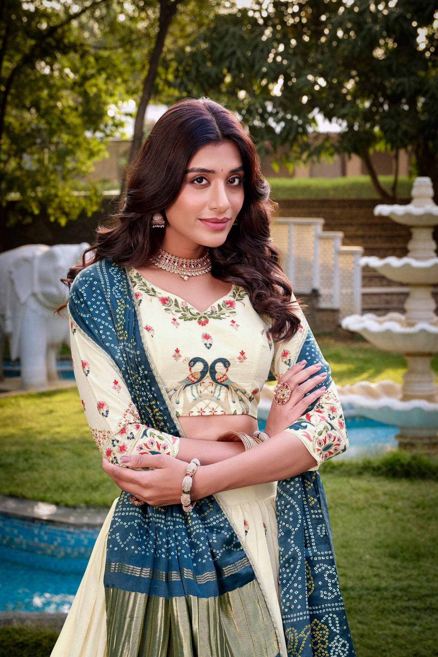 Designer White Embroidered Lehenga With Dupatta