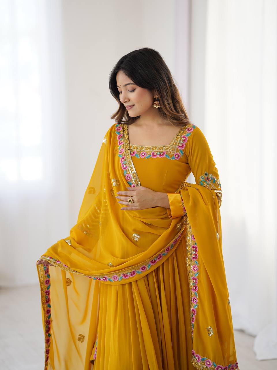Multi-Thread Embroidered Georgette Gown Set