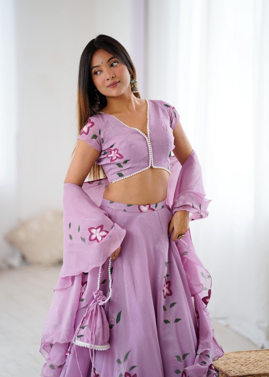 Hand Painted Pearl Touch Lehenga Set