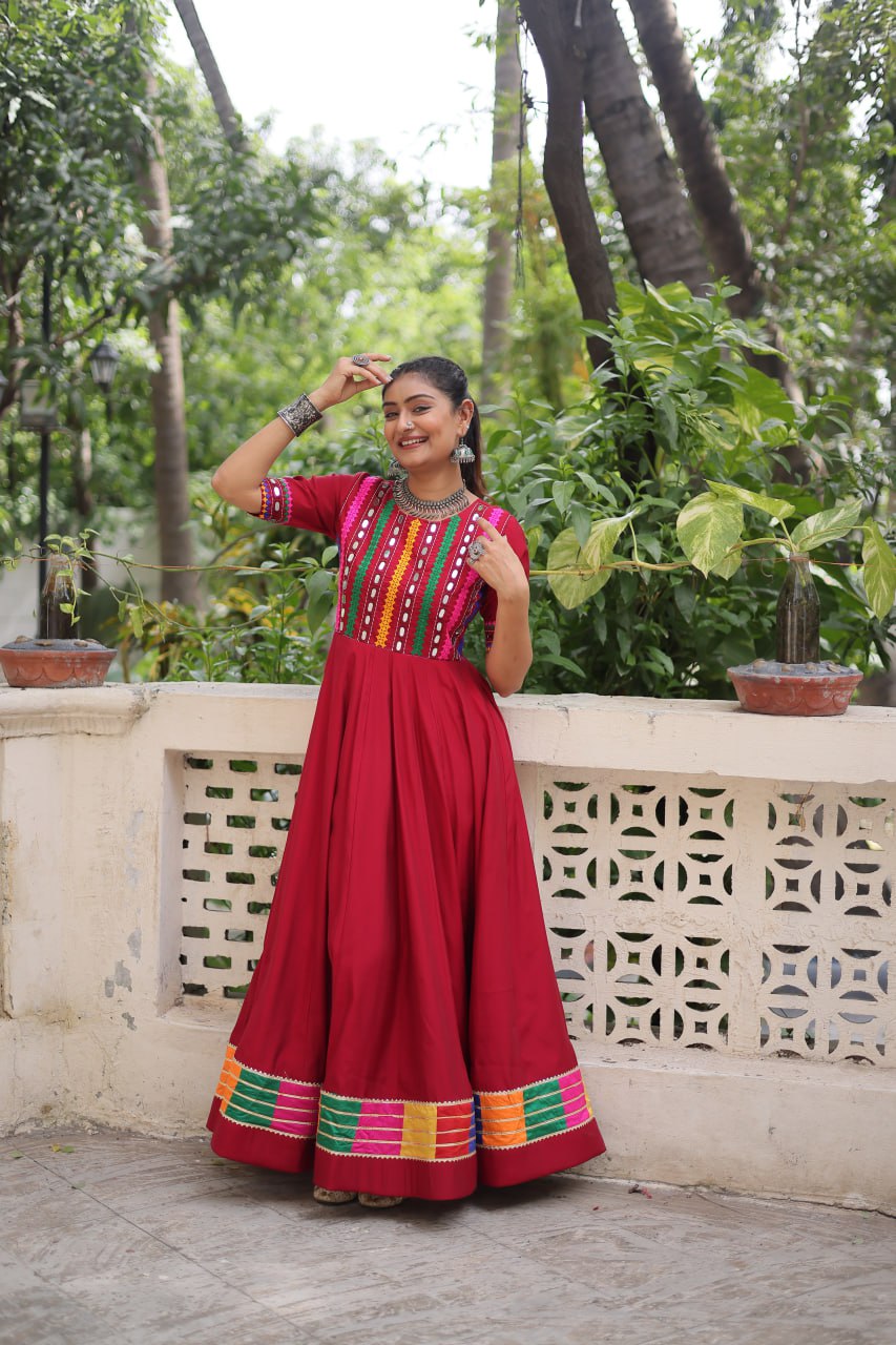 Thread Work Mirror Embellished Gown