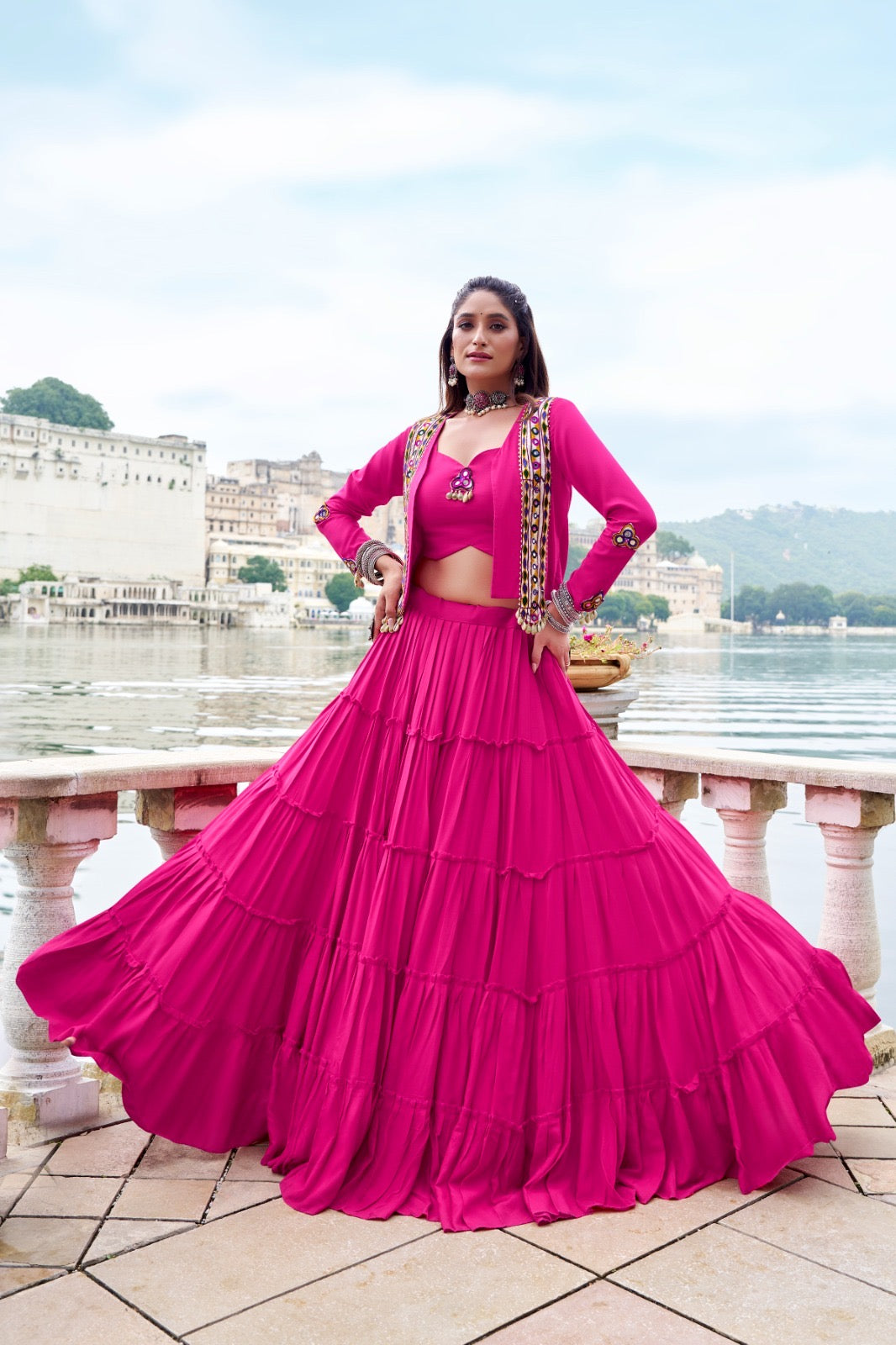 Traditional Mirror Work Rayon Lehenga Koti