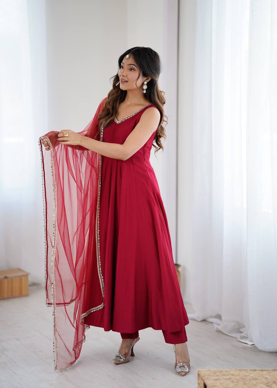 Hot Radiant Romansilk Anarkali