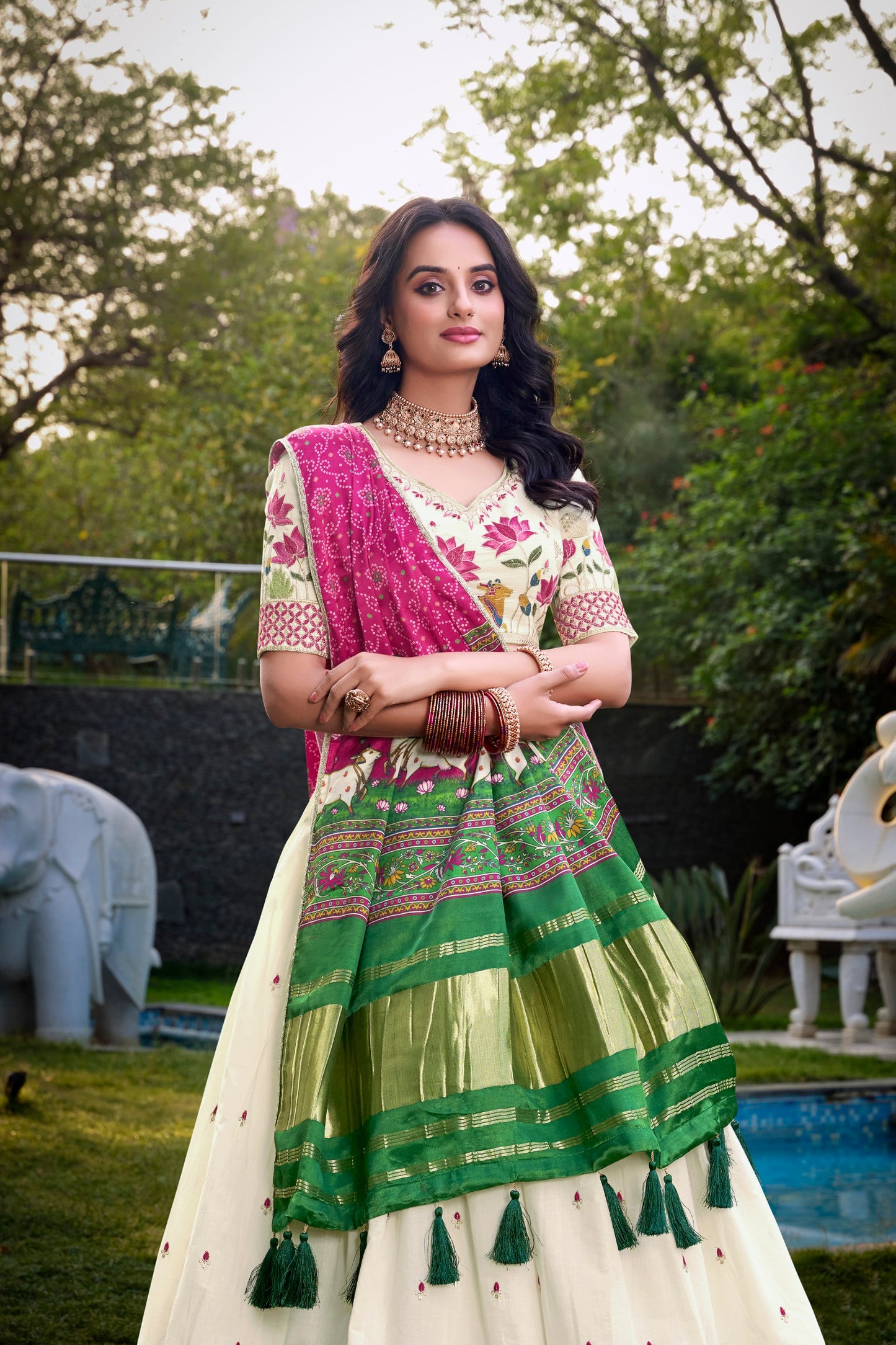 Classic White Lehenga With Festive Dupatta