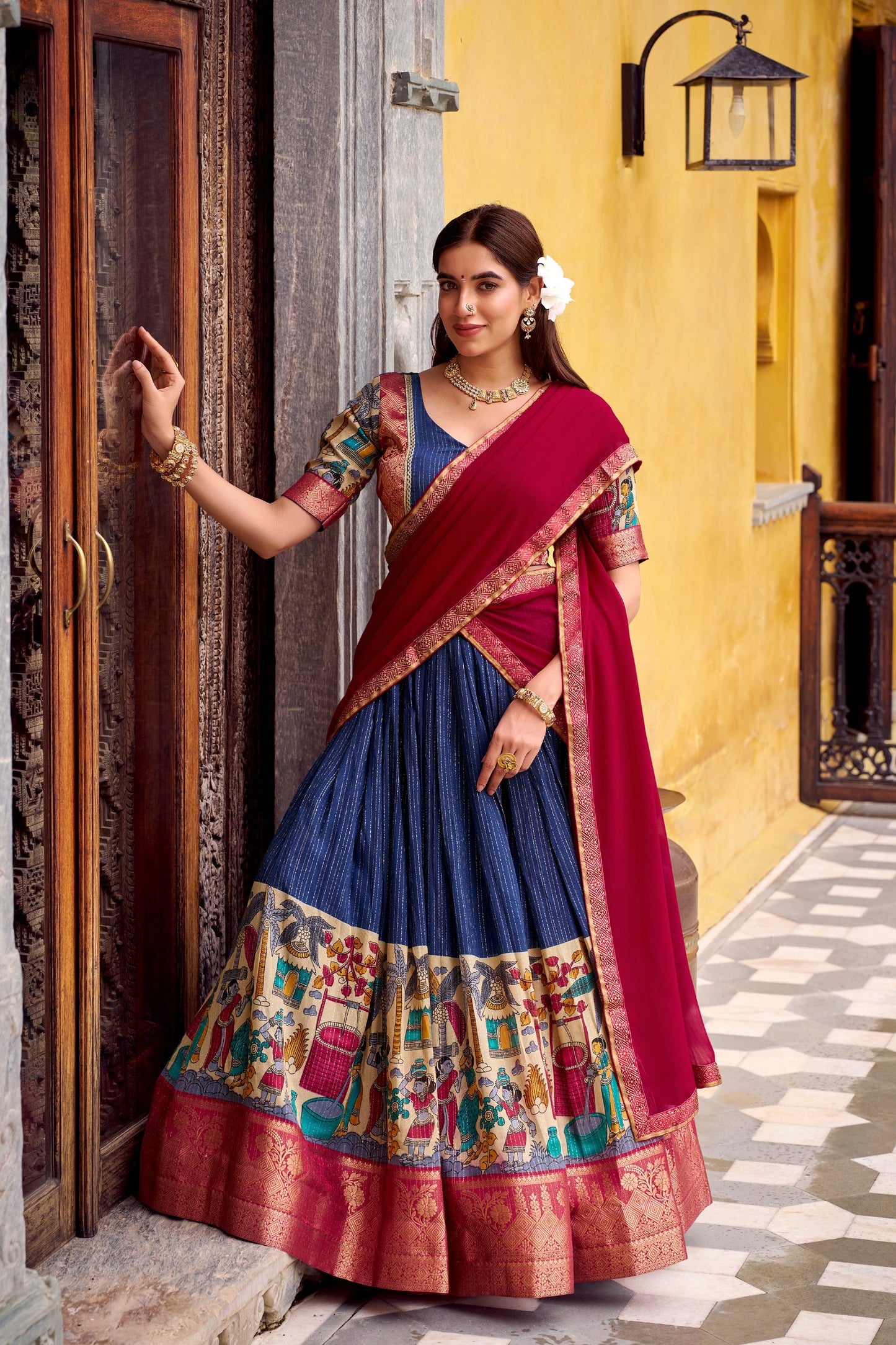Kalamkari Zari Weaving Lehenga