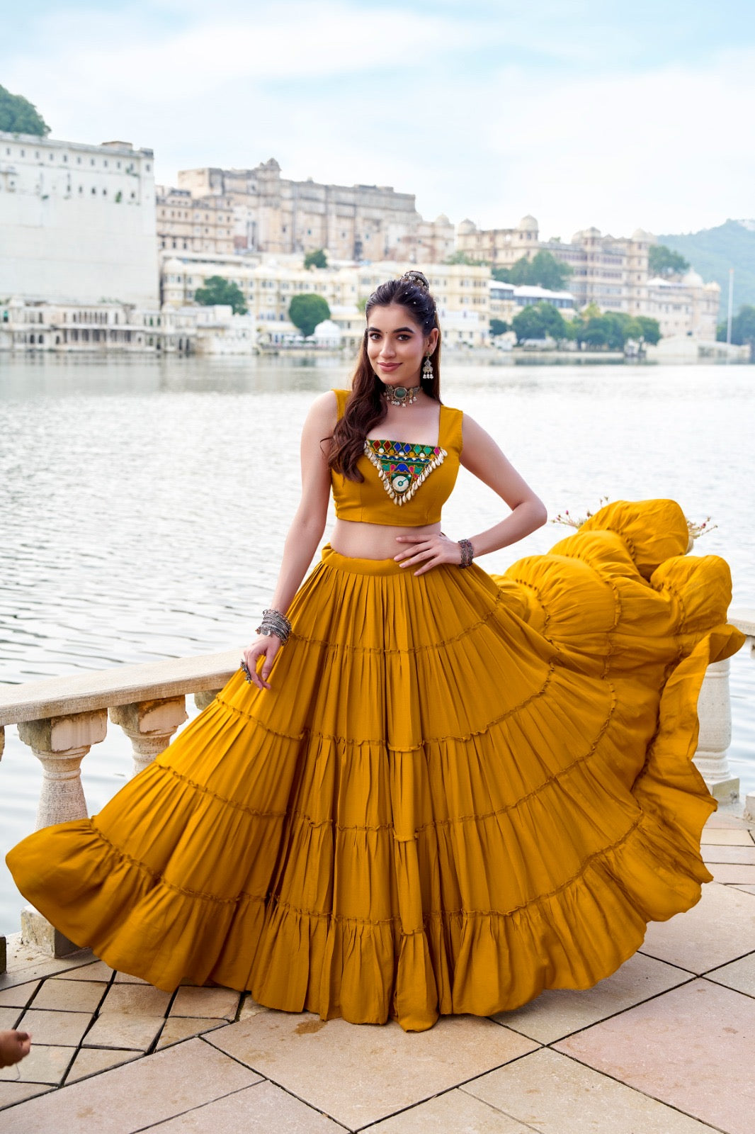 Traditional Mirror Work Rayon Lehenga Koti