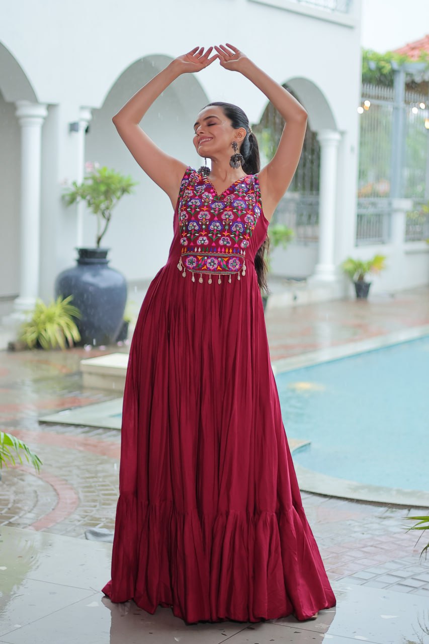 Mirror Work Embroidered Kutchi Gown