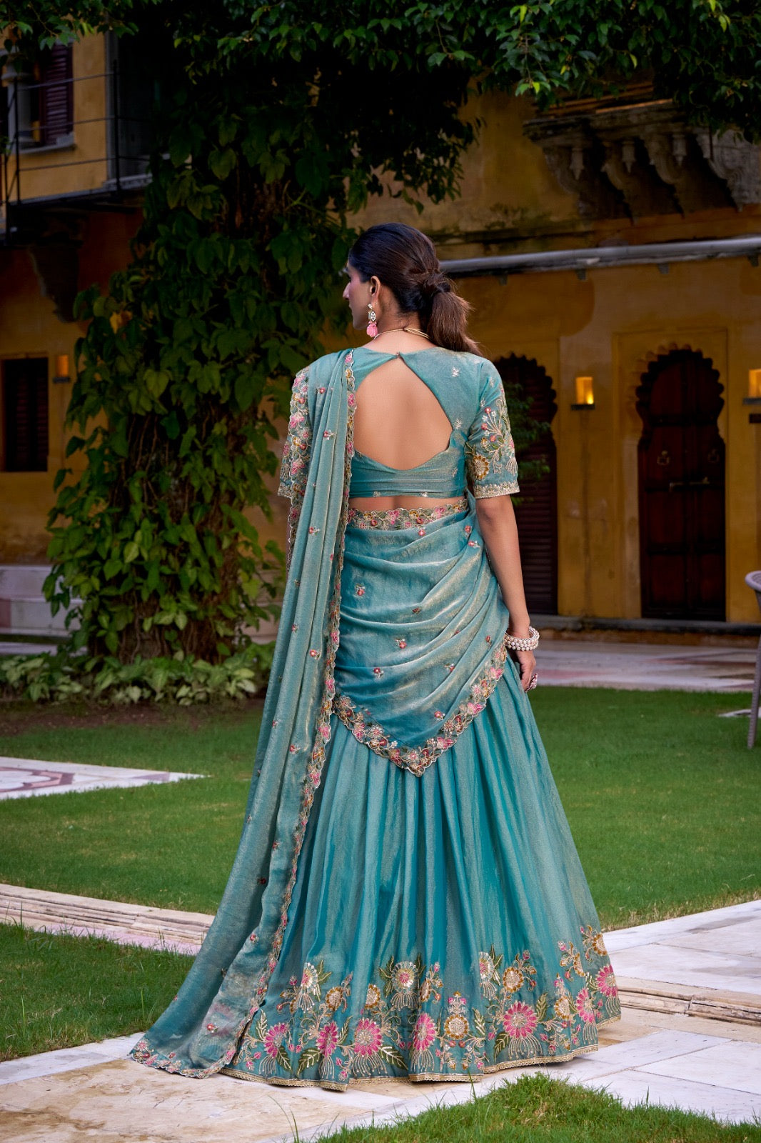 Zari Shine Floral Work Lehenga